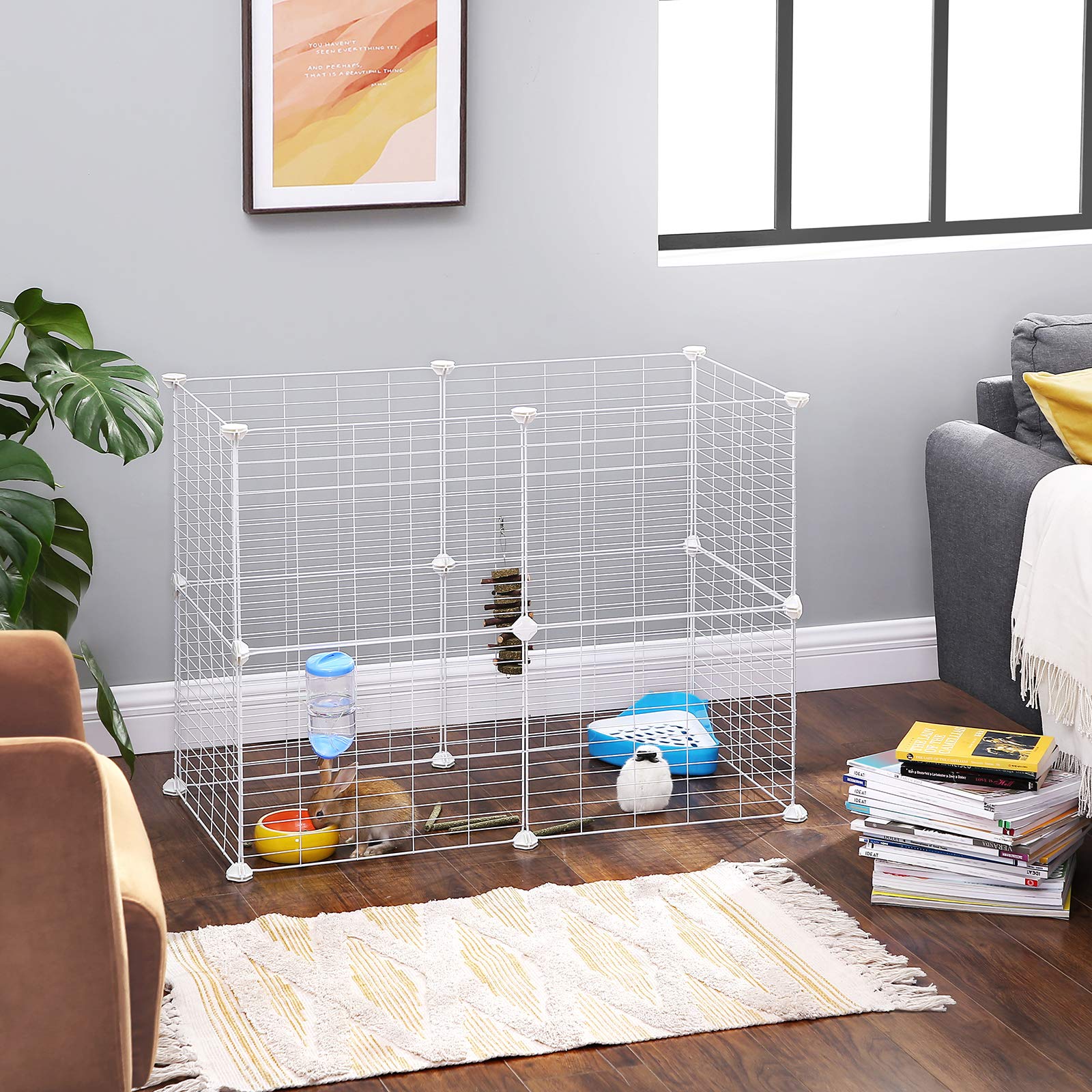 Songmics LPI01W recinto piccoli animali bianco 143x73x46 cm maglia stretta