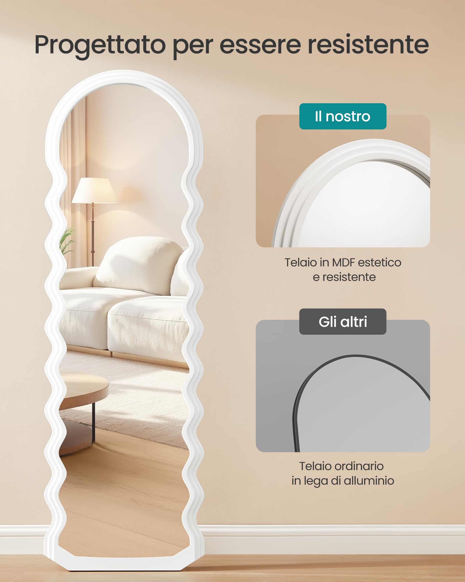 Songmics LFM027W01 specchio terra ondulato 160x50 bianco