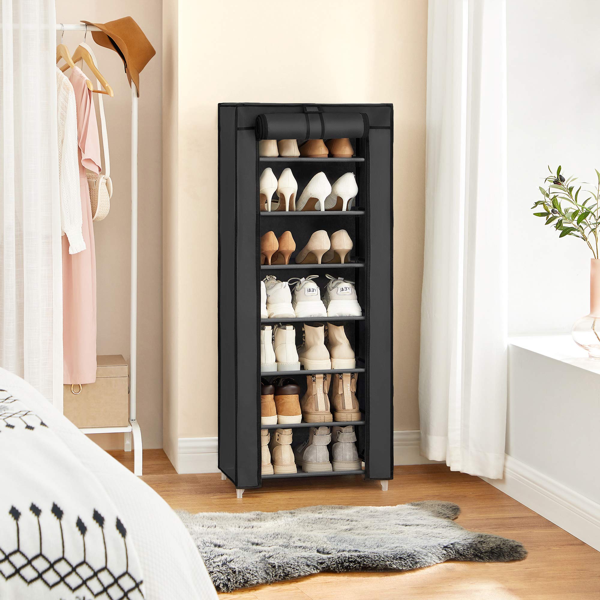 Songmics scarpiera 7 ripiani con copertura 28x46x126 antipolvere