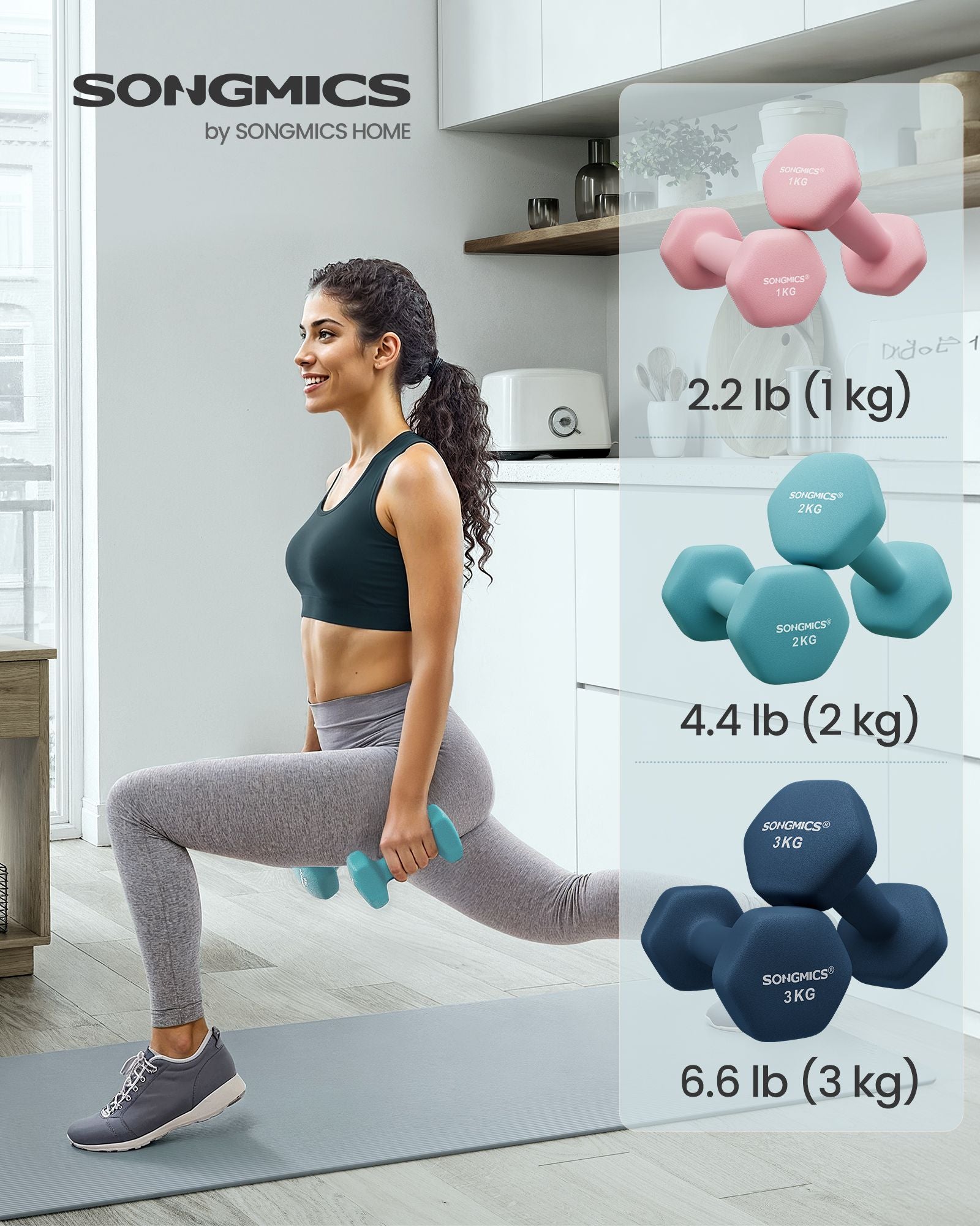 Songmics manubri esagonali 12 kg con stand neoprene