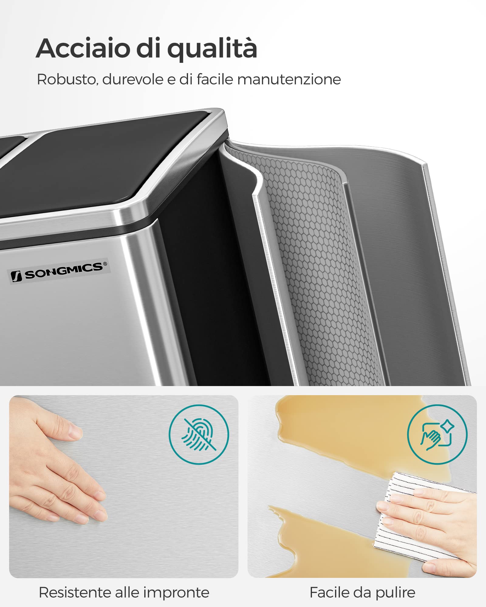 Songmics LTB54NL Pattumiera 3x18L Argento Nero Pedale