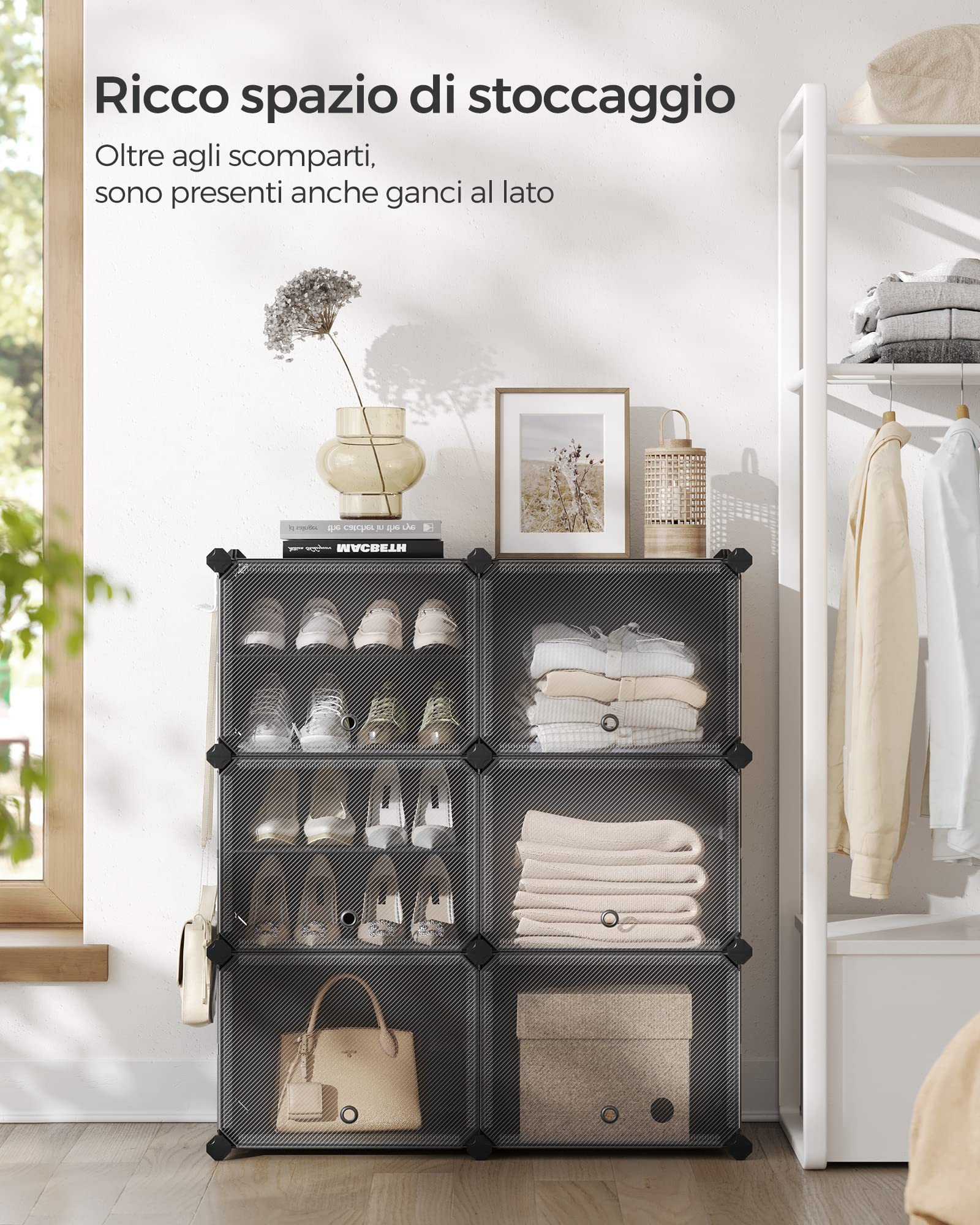 Songmics LPC033B01 scarpiera 6 scomparti nero 24 paia antipolvere