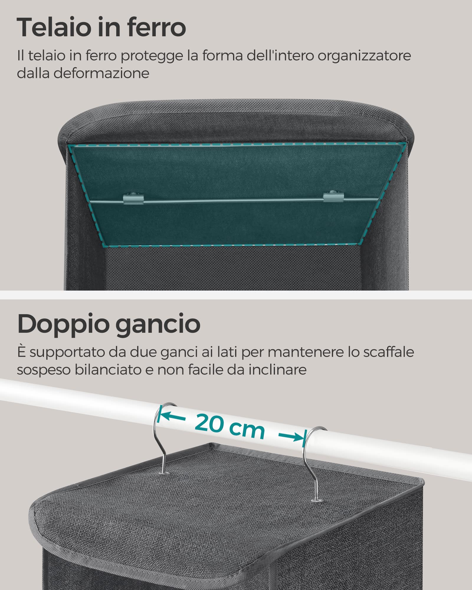 Songmics organizer armadio appeso 5 ripiani beige 2 pezzi