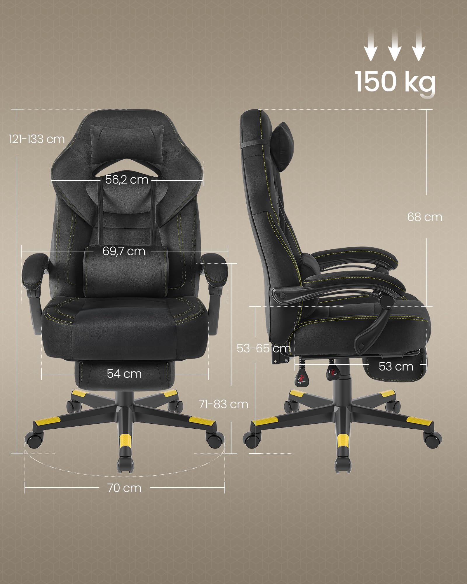 Songmics OBG077B08 sedia gaming nero inchiostro poggiapiedi