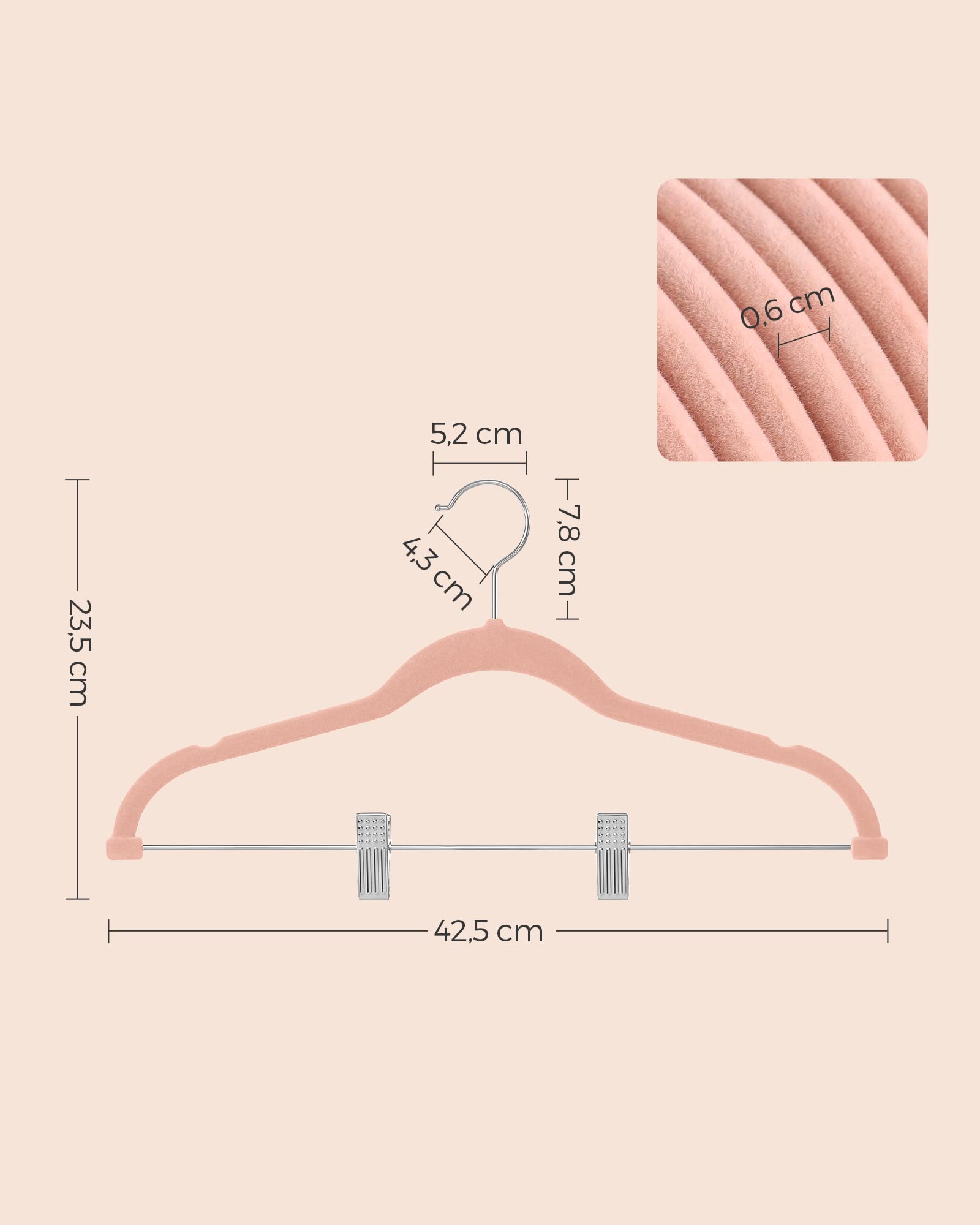 Songmics CRF12PK30 set 30 grucce vellutate 42,5 cm rosa antiscivolo