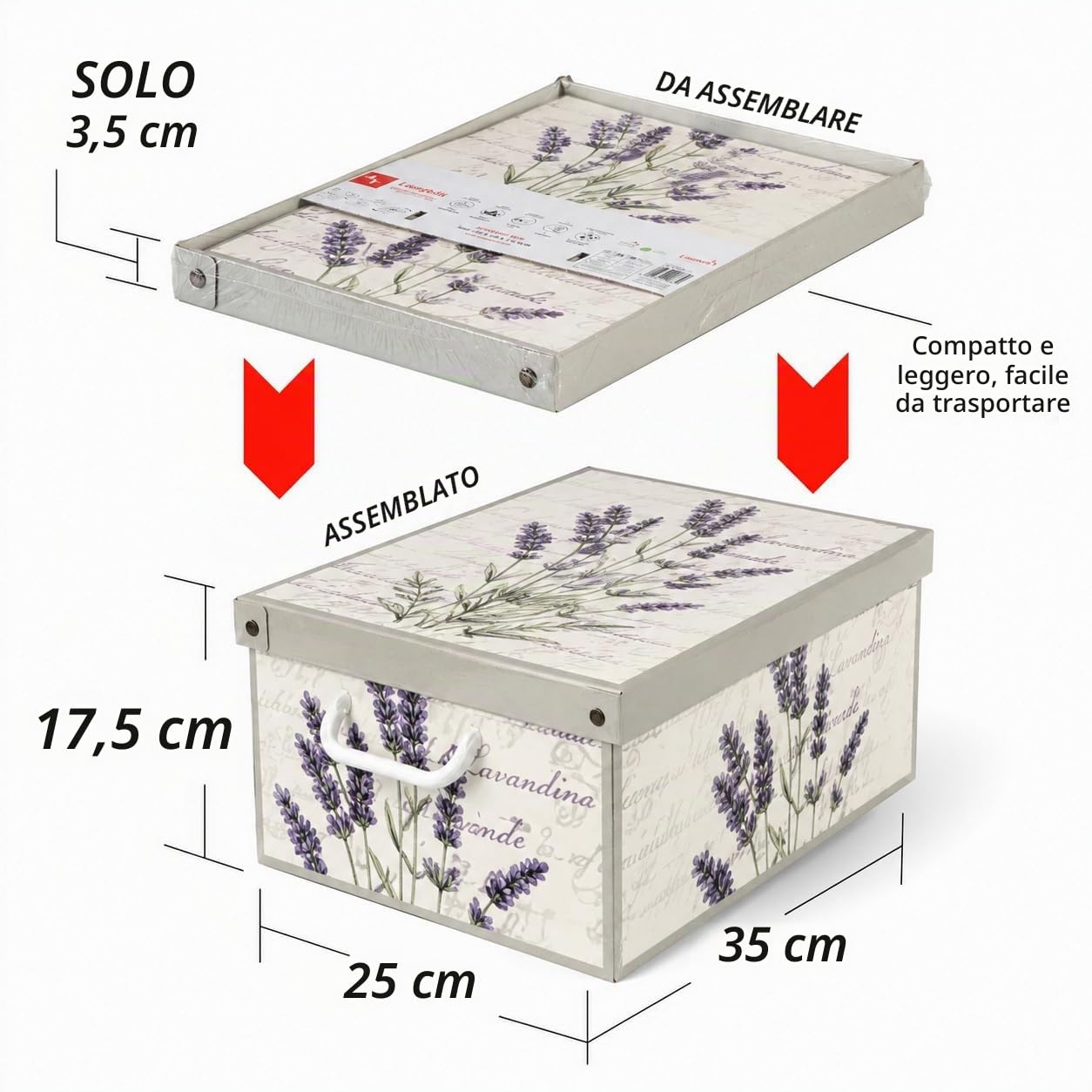 Lavatelli Lavanda scatole armadio cartone 25x35x17,5 cm set 4 pezzi