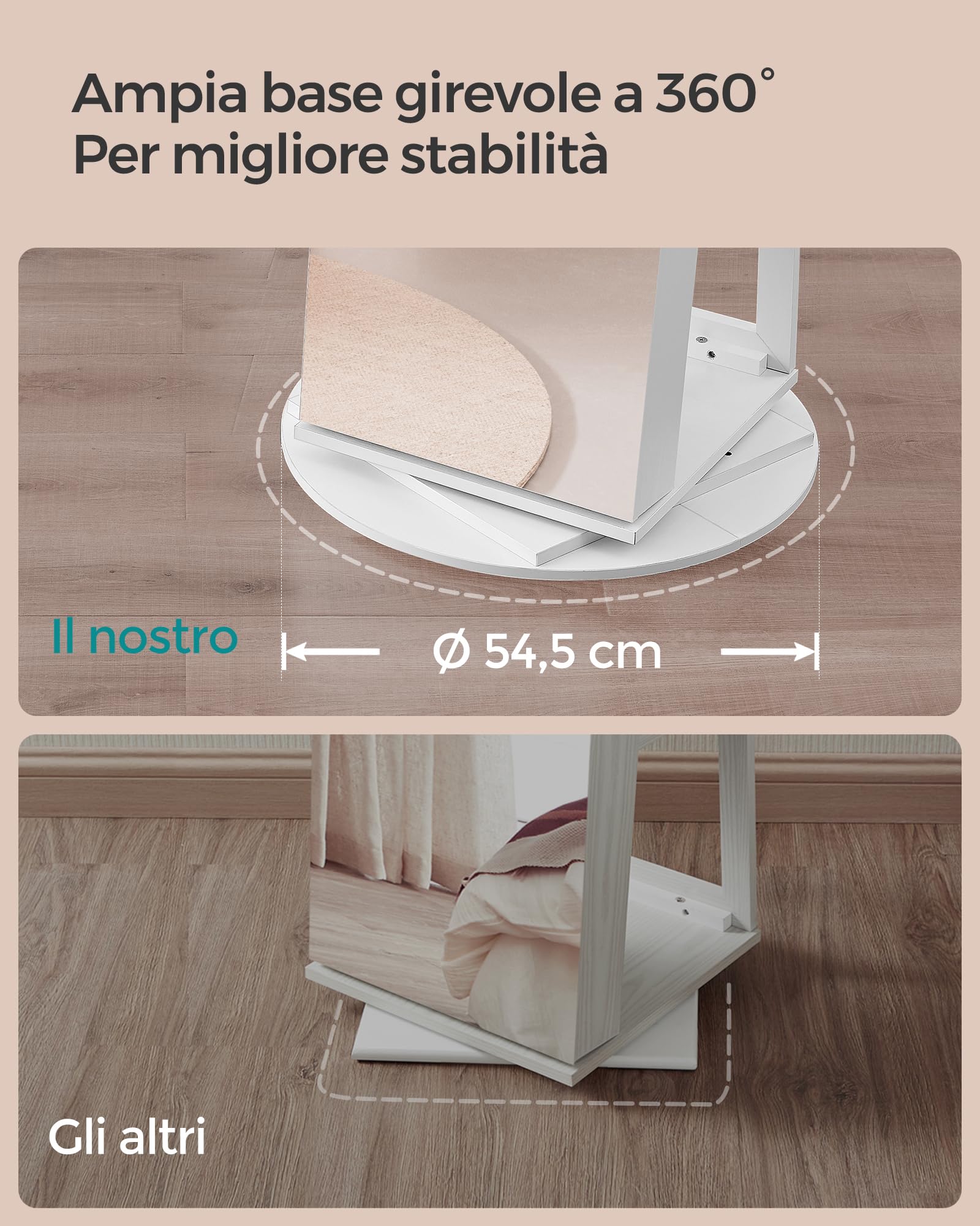 Songmics JJC007W02 specchio portagioie bianco girevole con LED