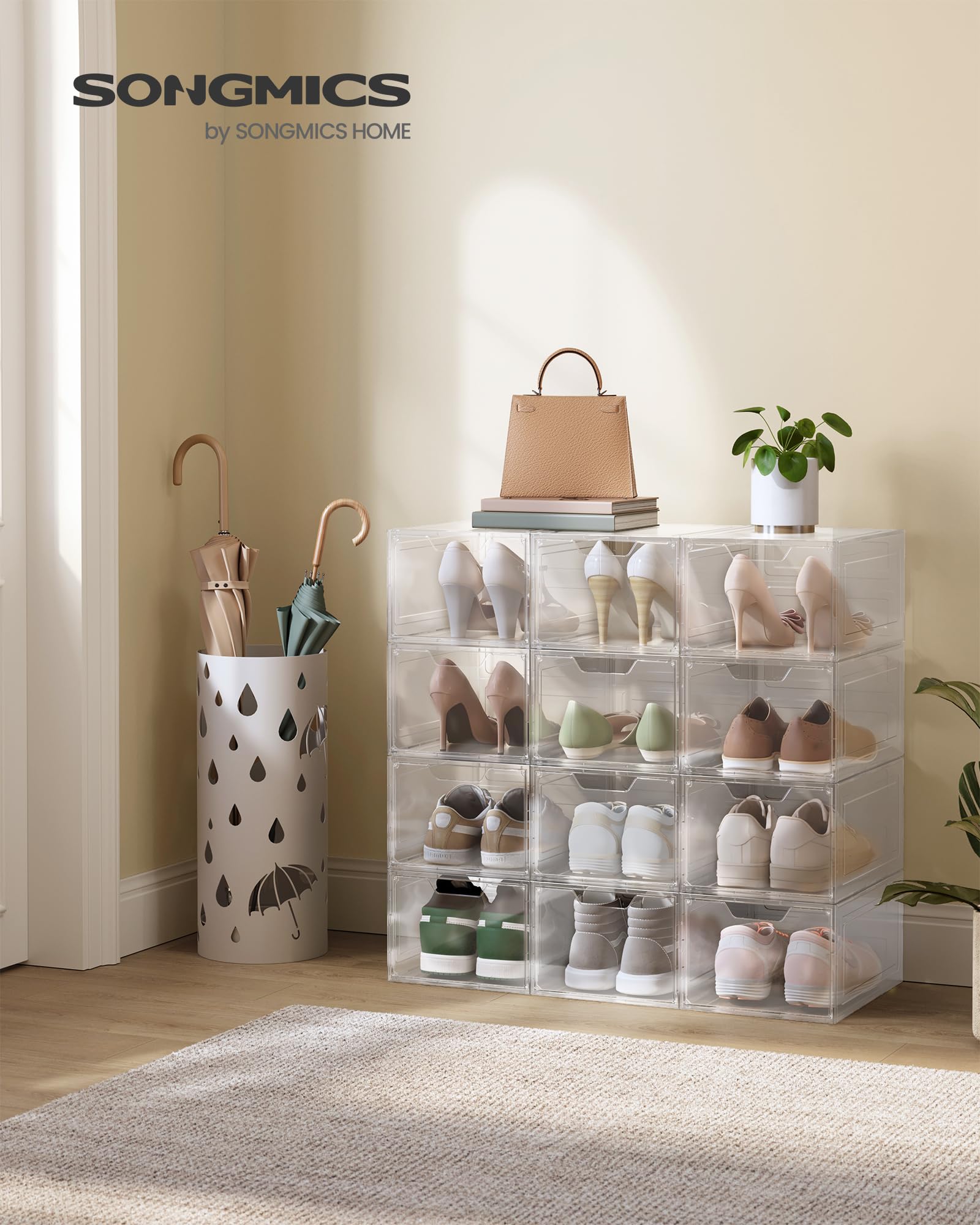 Songmics Scatole Scarpe 12 Pezzi 34x25x18 Bianche Impilabili
