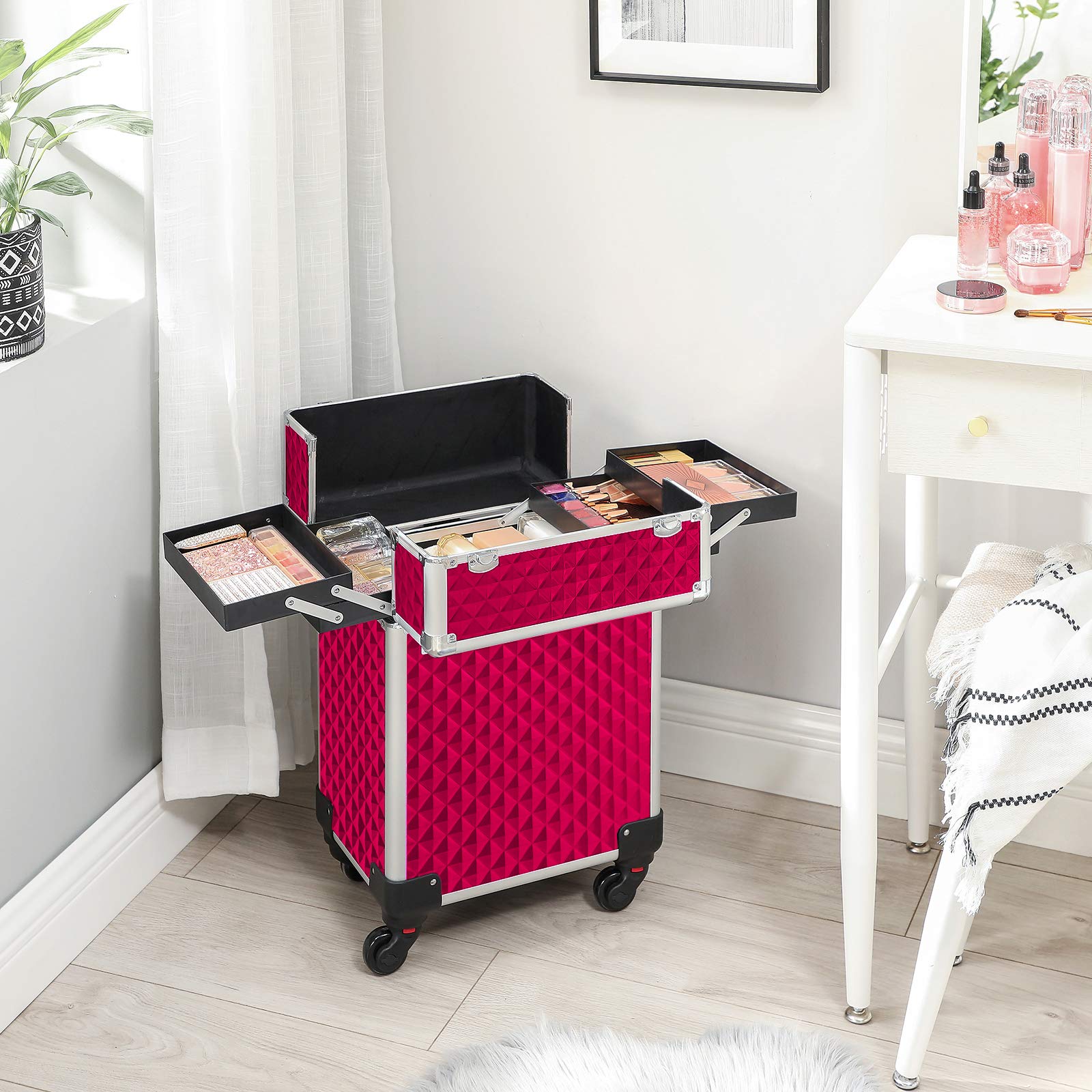 Songmics Valigia Trucco Trolley Make Up 4 Ruote 4 Vassoi