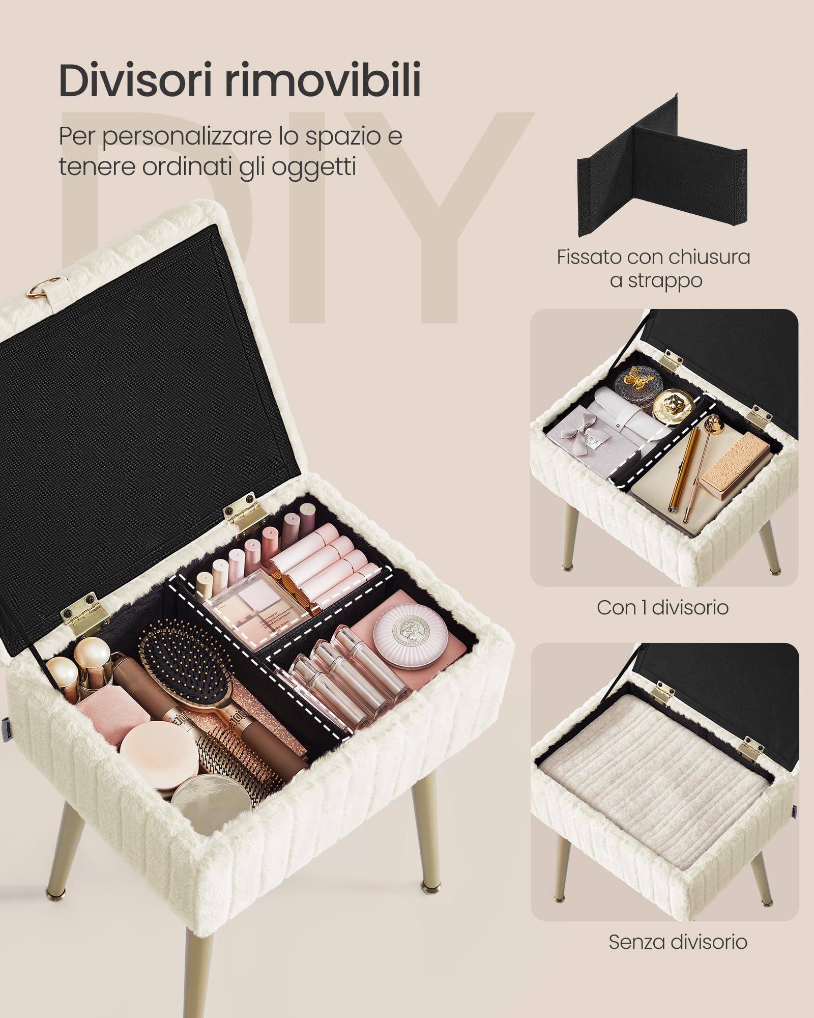 Songmics LOM505WZ02 pouf contenitore bianco crema imbottito