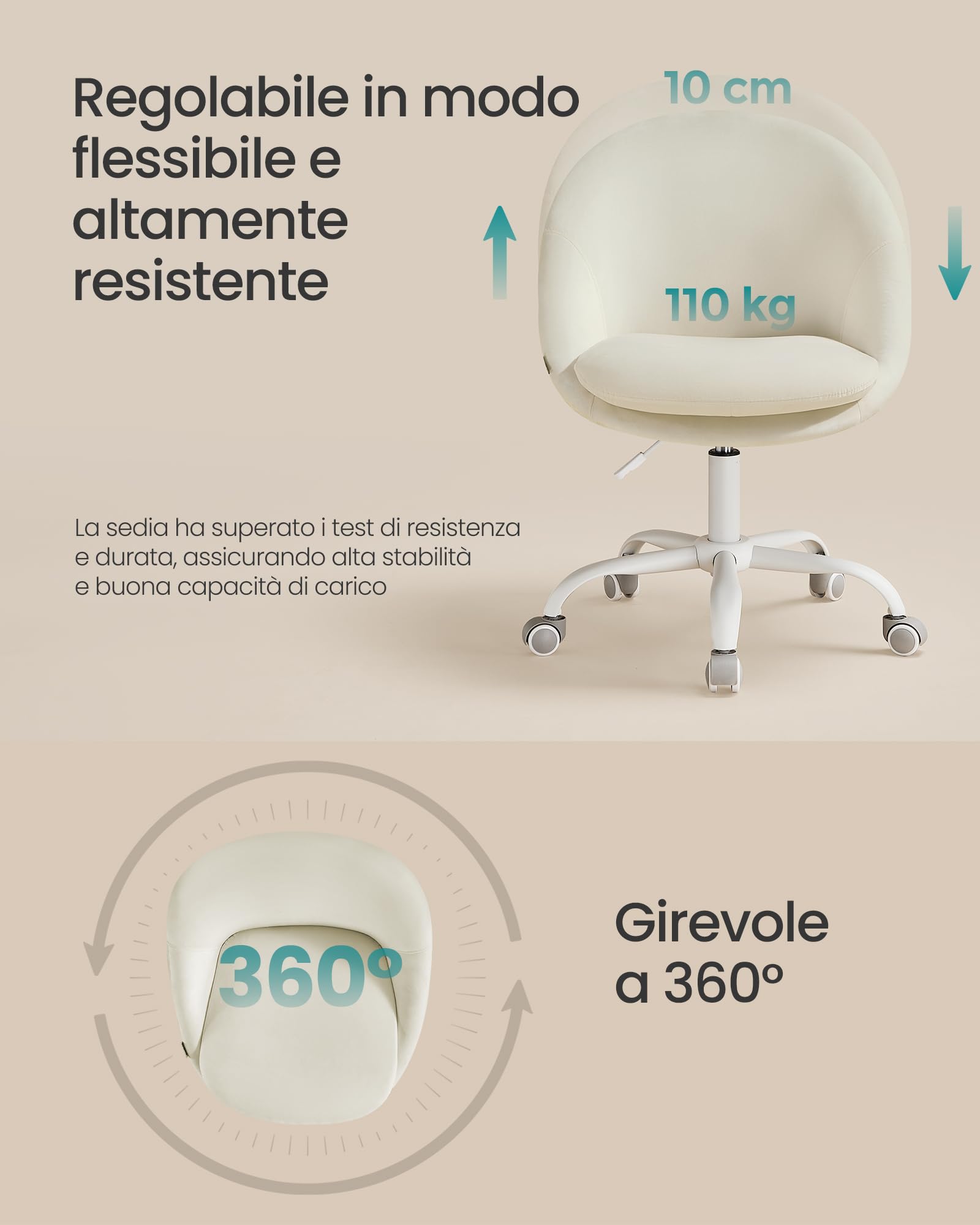 Songmics OBG020WD01 sedia girevole bianco crema velluto