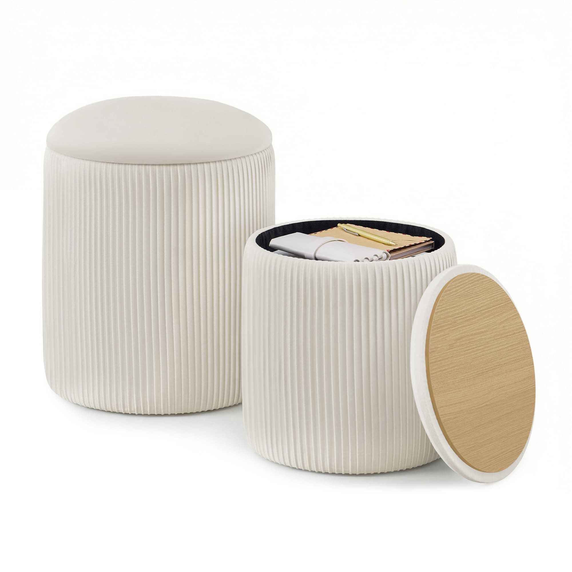 Songmics ULOM013WD01 Pouf Contenitore Tondo Set 2 Pezzi Teddy