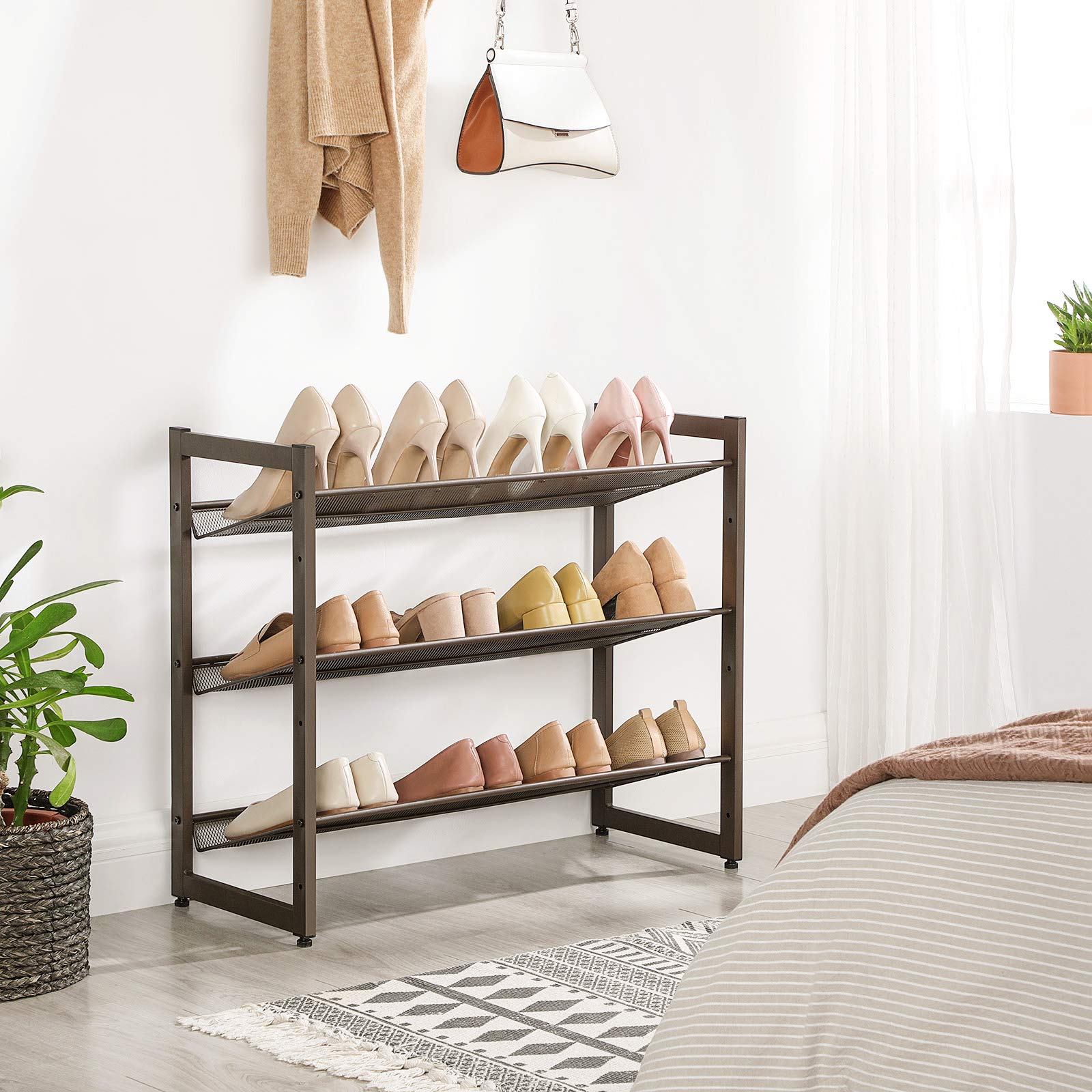 Songmics LMR003K01 Scarpiera Metallo 3 Ripiani Bronzo 74 cm