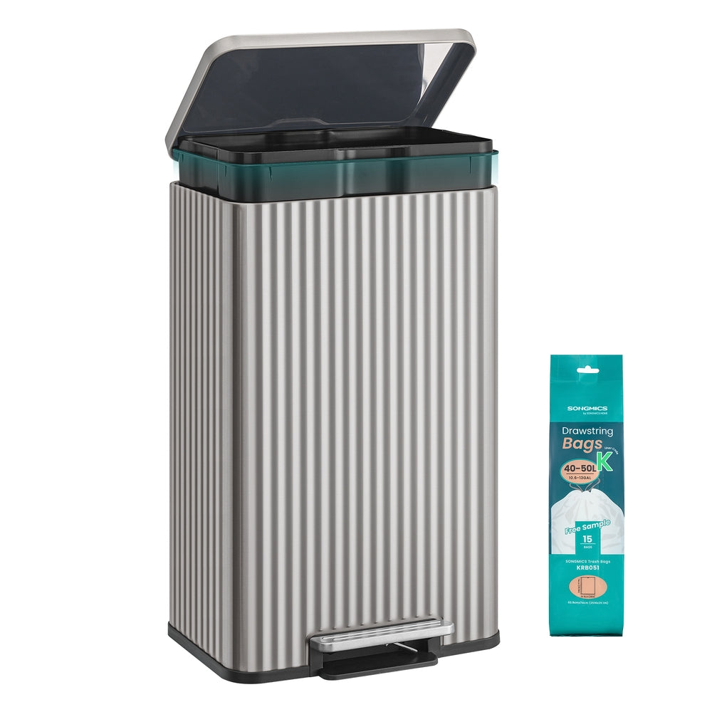 Songmics ULTB586WZ01 Pattumiera Acciaio 50 L Bianco Pedale