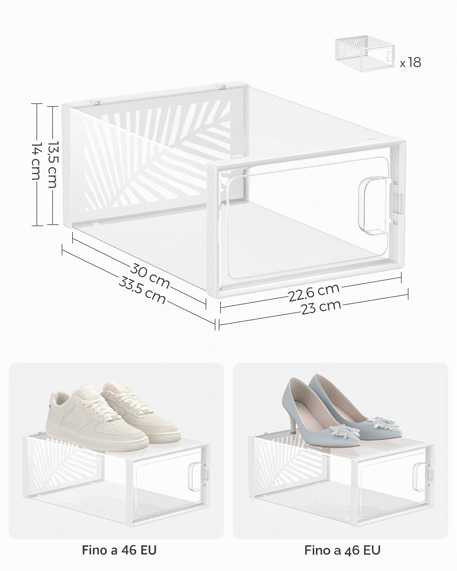 Songmics LSP106W18 Scatole Scarpe Trasparenti Set 18 Pezzi Taglia 44