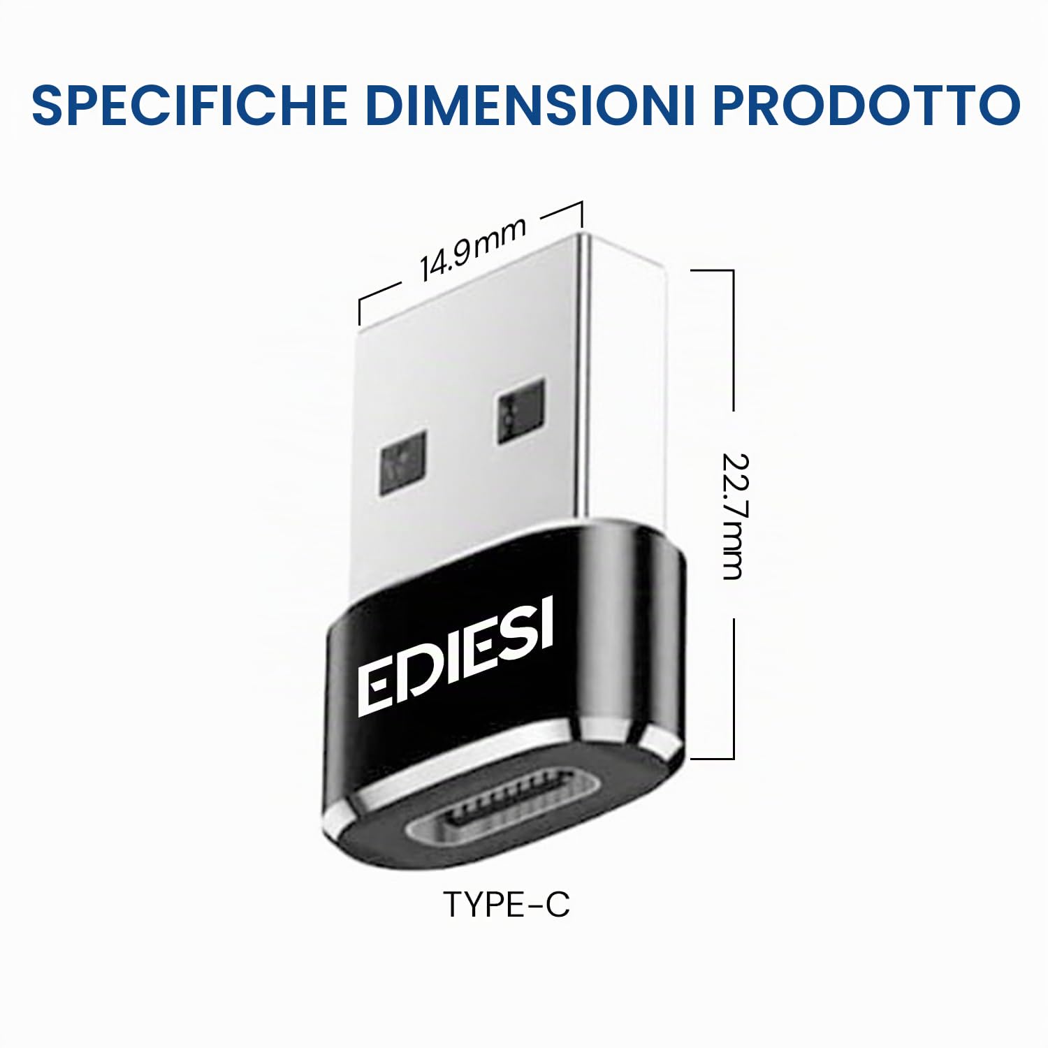 Ediesi adattatore USB-C USB-A nero pack 3 ricarica rapida