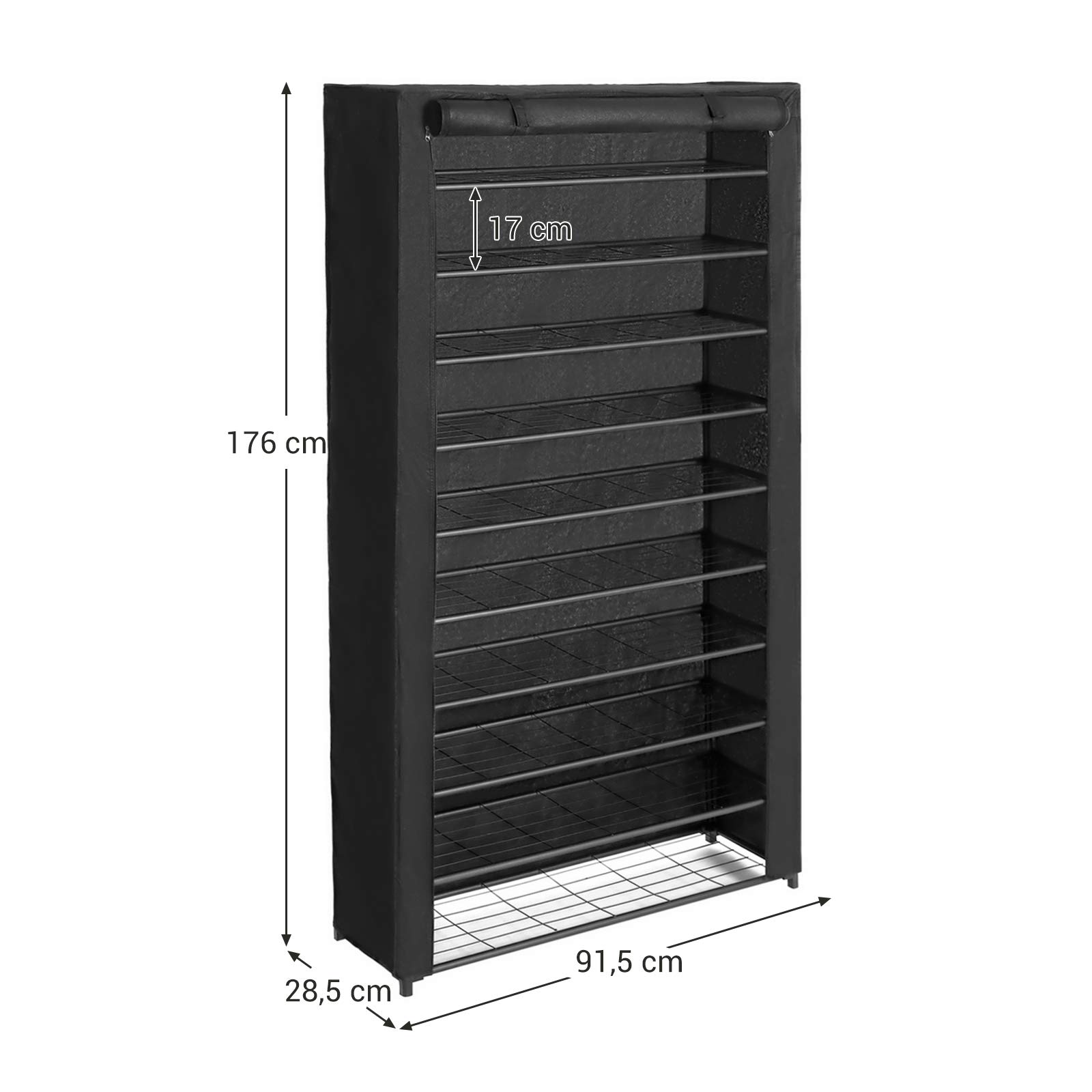 Songmics LSM36BK Scarpiera 10 Ripiani Nero con Telo