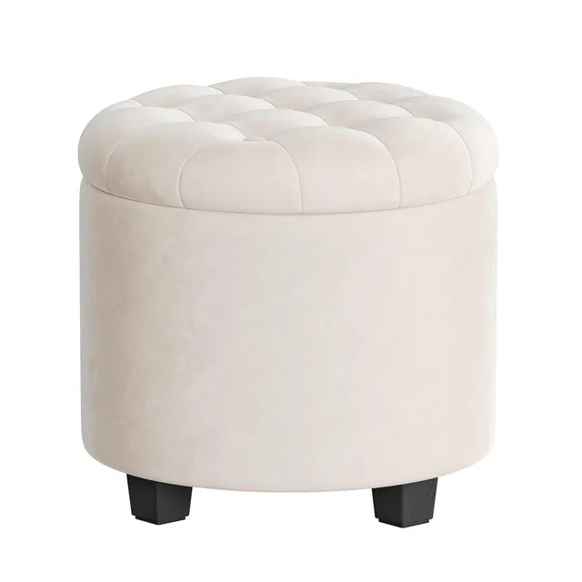 Songmics LOM012W01 pouf contenitore bianco crema 45 cm velluto
