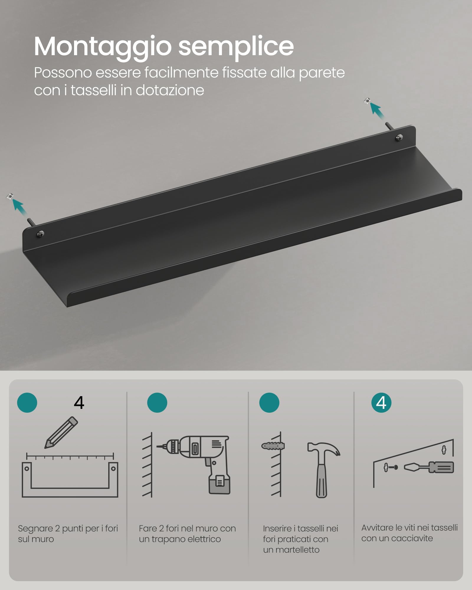 Songmics Custos LFS014BH01 mensole da muro set 2 nero inchiostro