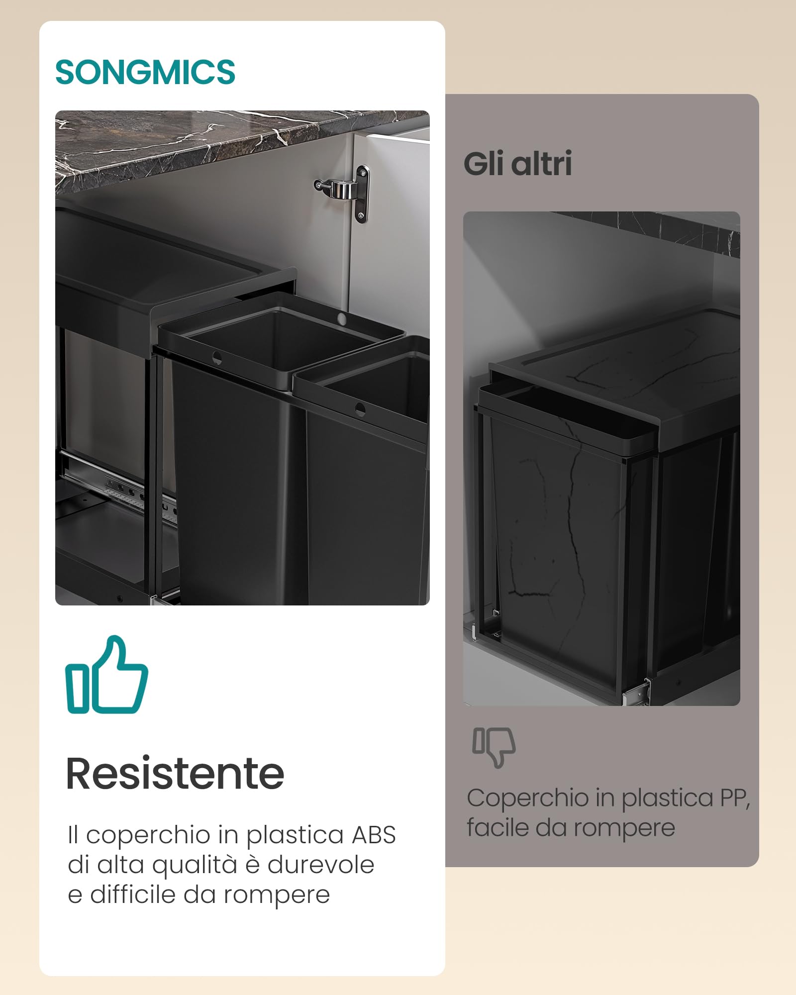 Songmics LTB950B01 pattumiera incasso 2x15 L nera differenziata