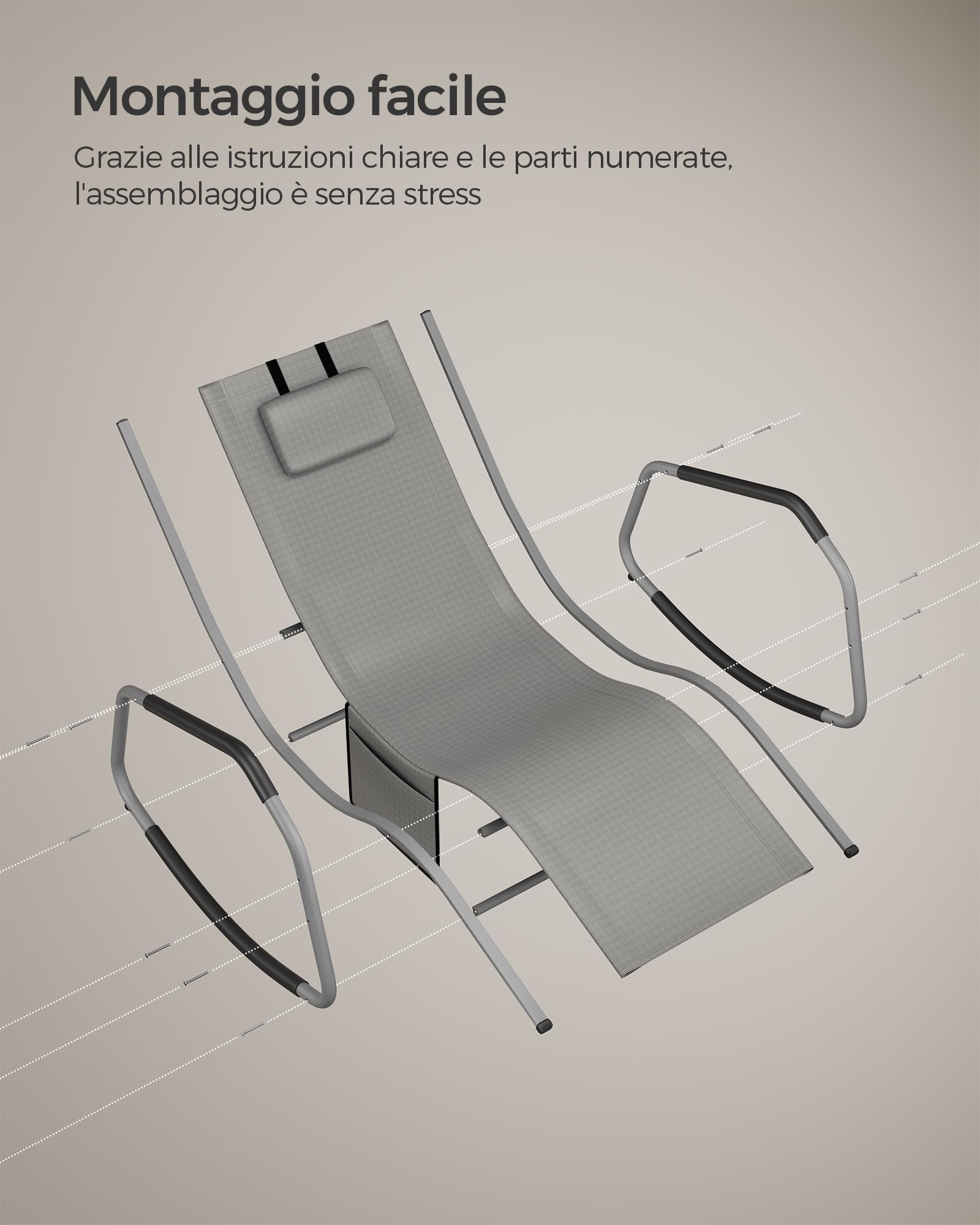 Songmics GCB230G01 sedia a dondolo grigio tortora traspirante