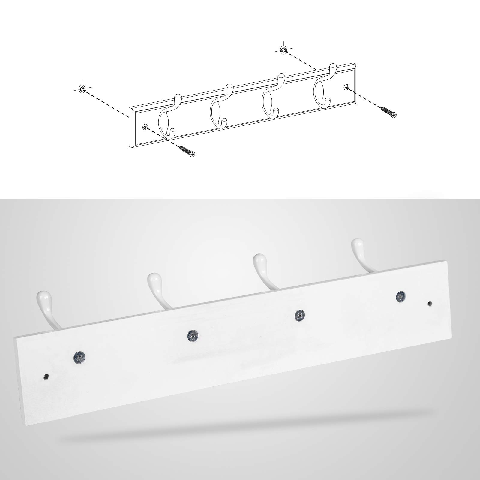 Songmics LHR23WT appendiabiti parete 4 ganci doppi bianco 40 cm
