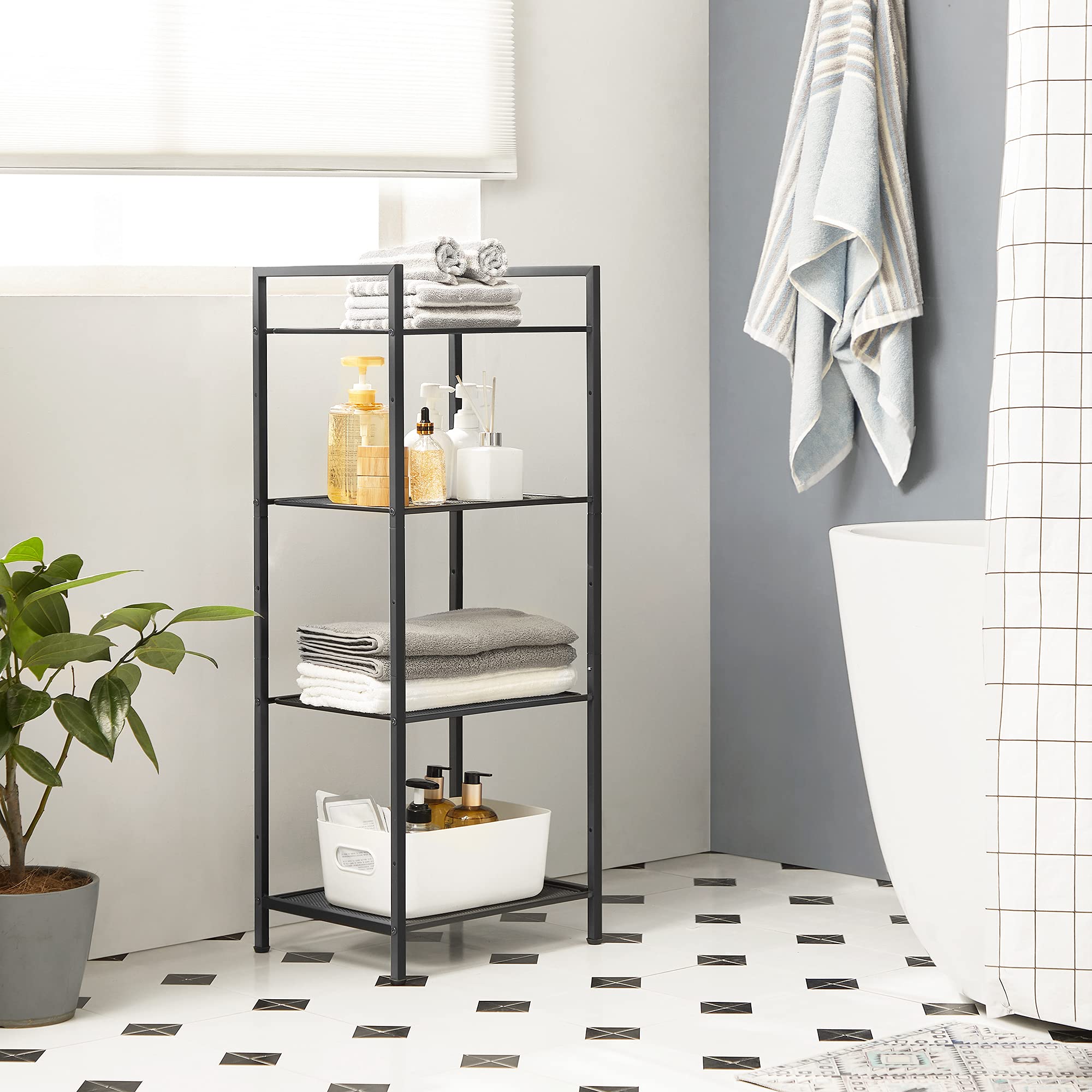 Songmics BSC034B01 scaffale 4 ripiani nero 38x30x96 cm rete