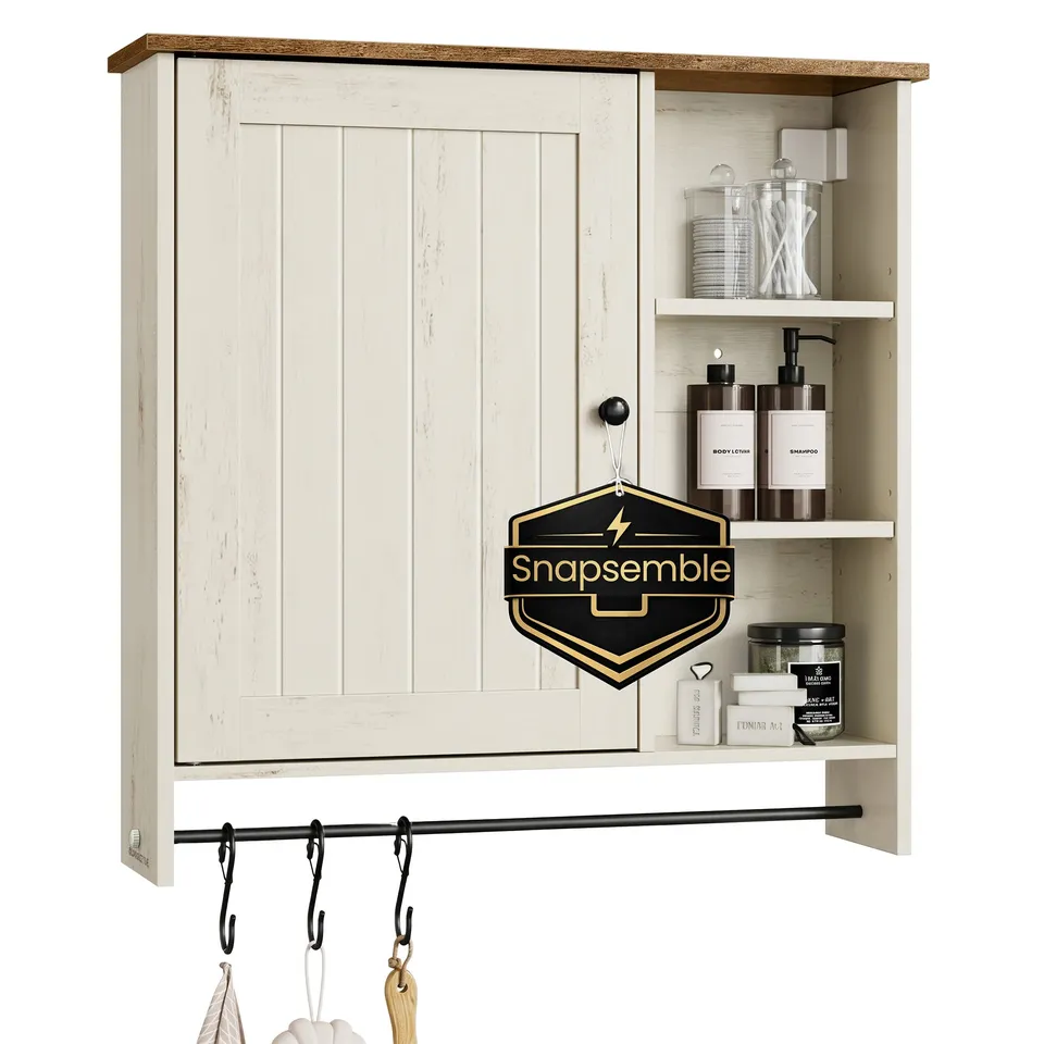 Songmics pensile bagno bianco rustico ripiani regolabili