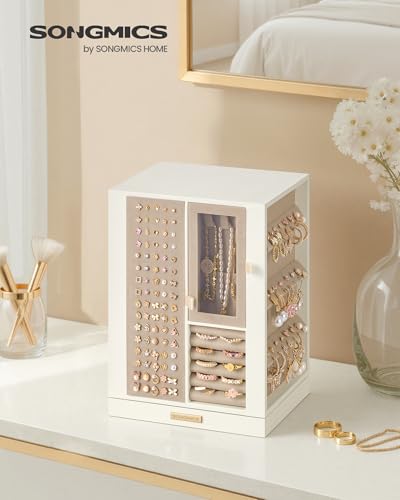 Songmics JBC211WD01 portagioie girevole bianco crema 4 cassetti