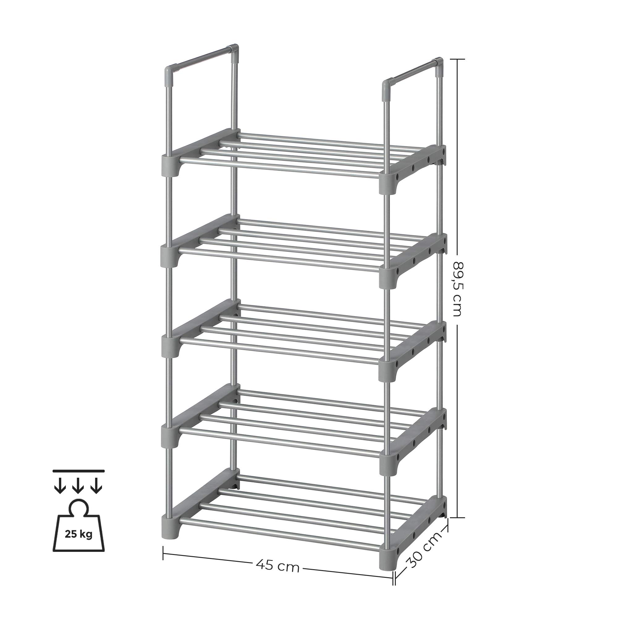 Songmics LSA005G02 scarpiera 5 ripiani grigia