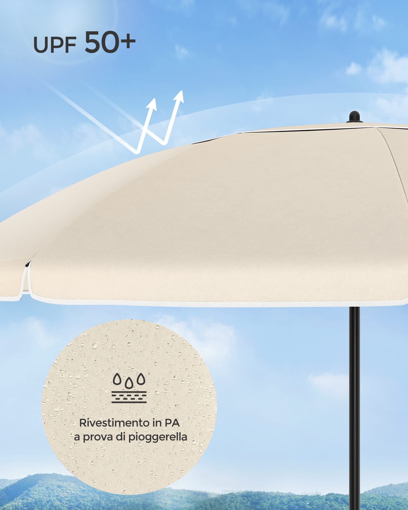 Songmics Ombrellone Spiaggia UPF 50+ Inclinabile con Borsa
