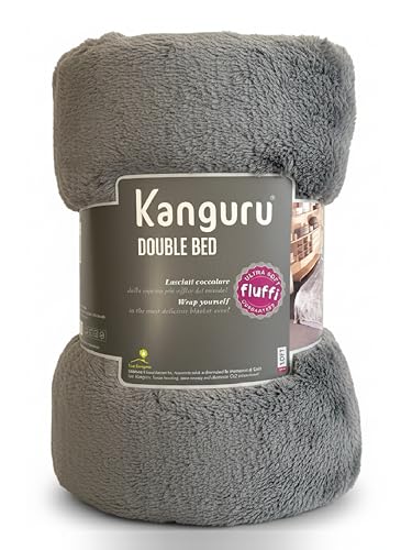 Kanguru Fluffi plaid matrimoniale 230x230 cm grigio caldo