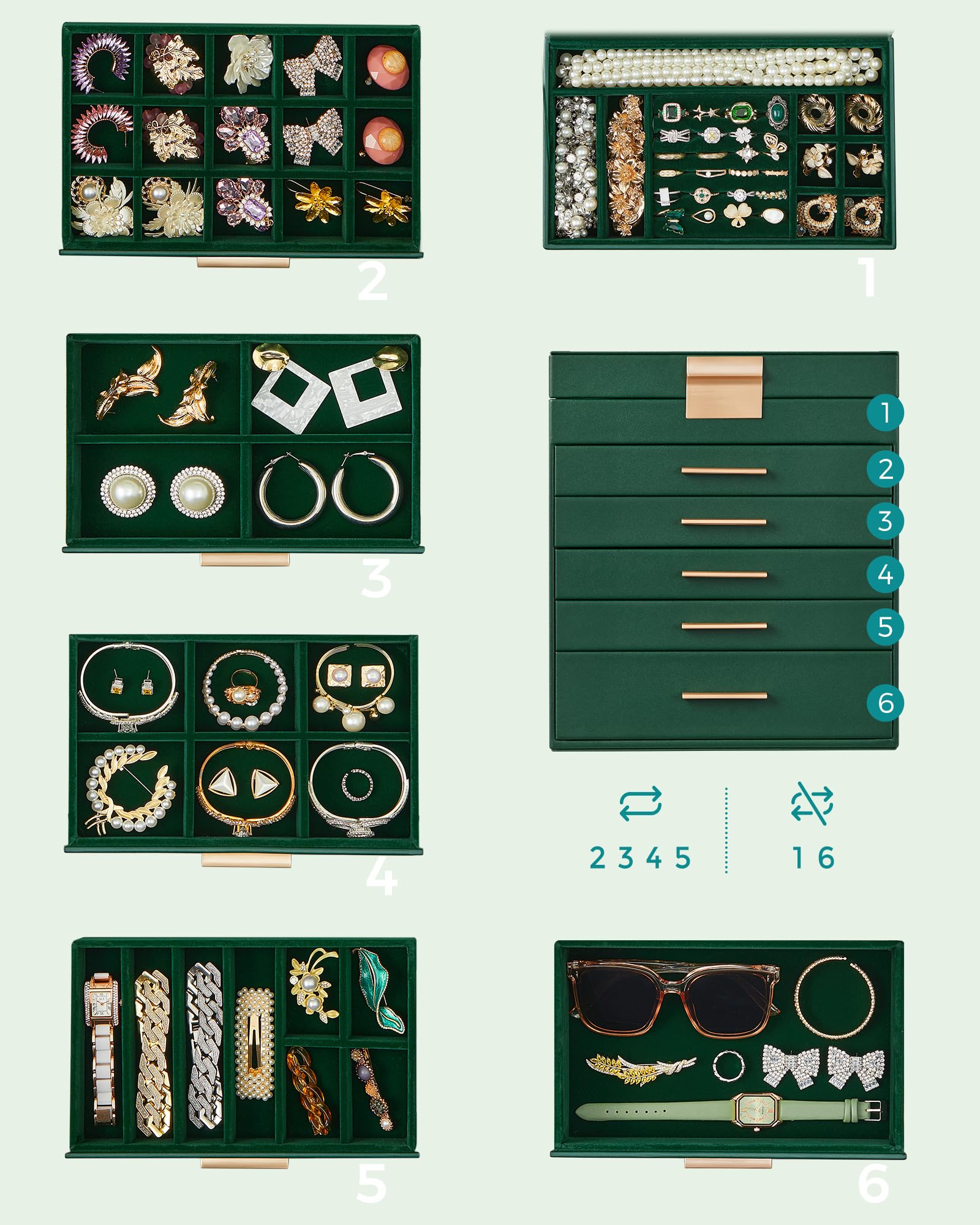 Songmics JBC171C01 portagioie 6 livelli verde con vetro
