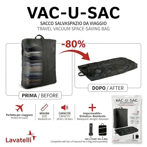 Lavatelli Vac-U sacco sottovuoto 40x30x20 nero 24L + pompa