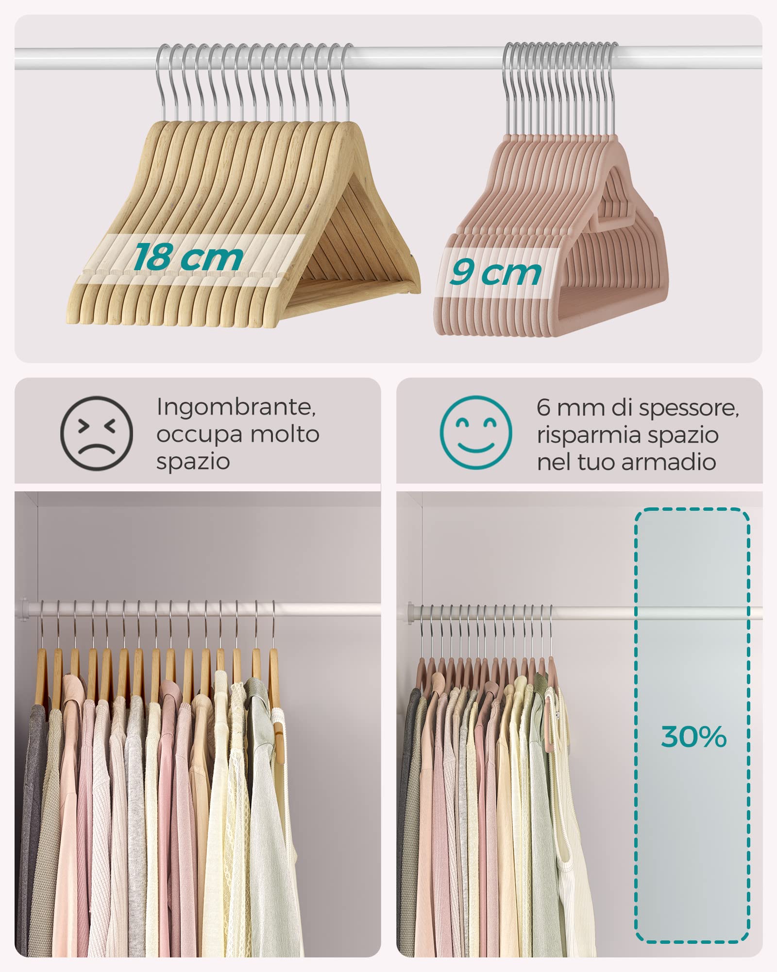SONGMICS CRF020LB20 Grucce Velluto Marrone 20 Pezzi 43,5 cm
