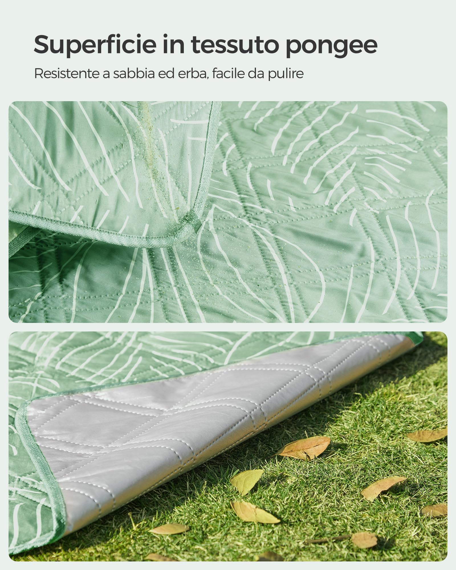 Songmics Tommi GCM010C02 coperta picnic 200x200 verde impermeabile