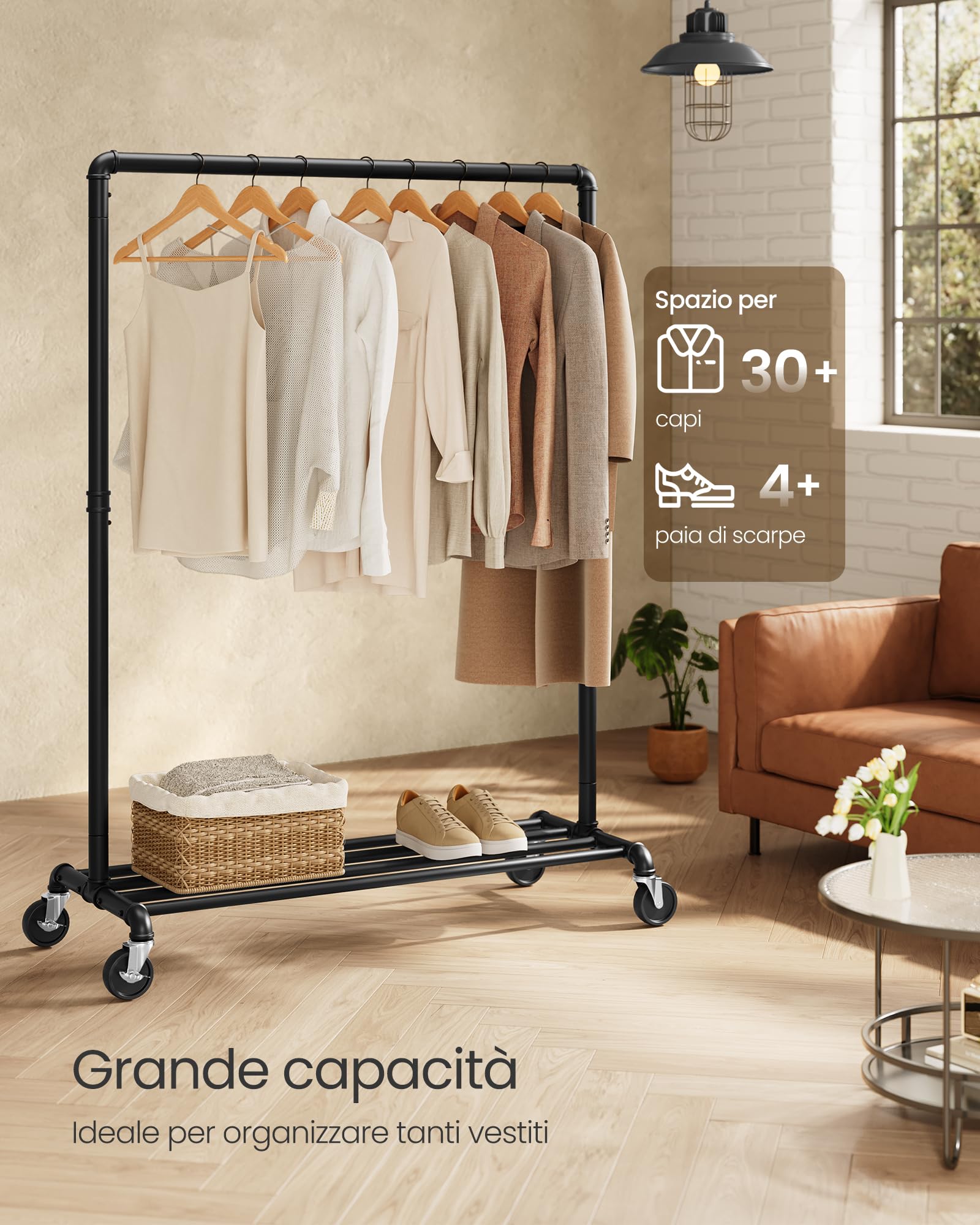 Songmics HSR61BK stender appendiabiti nero con ruote 100 cm 90 kg