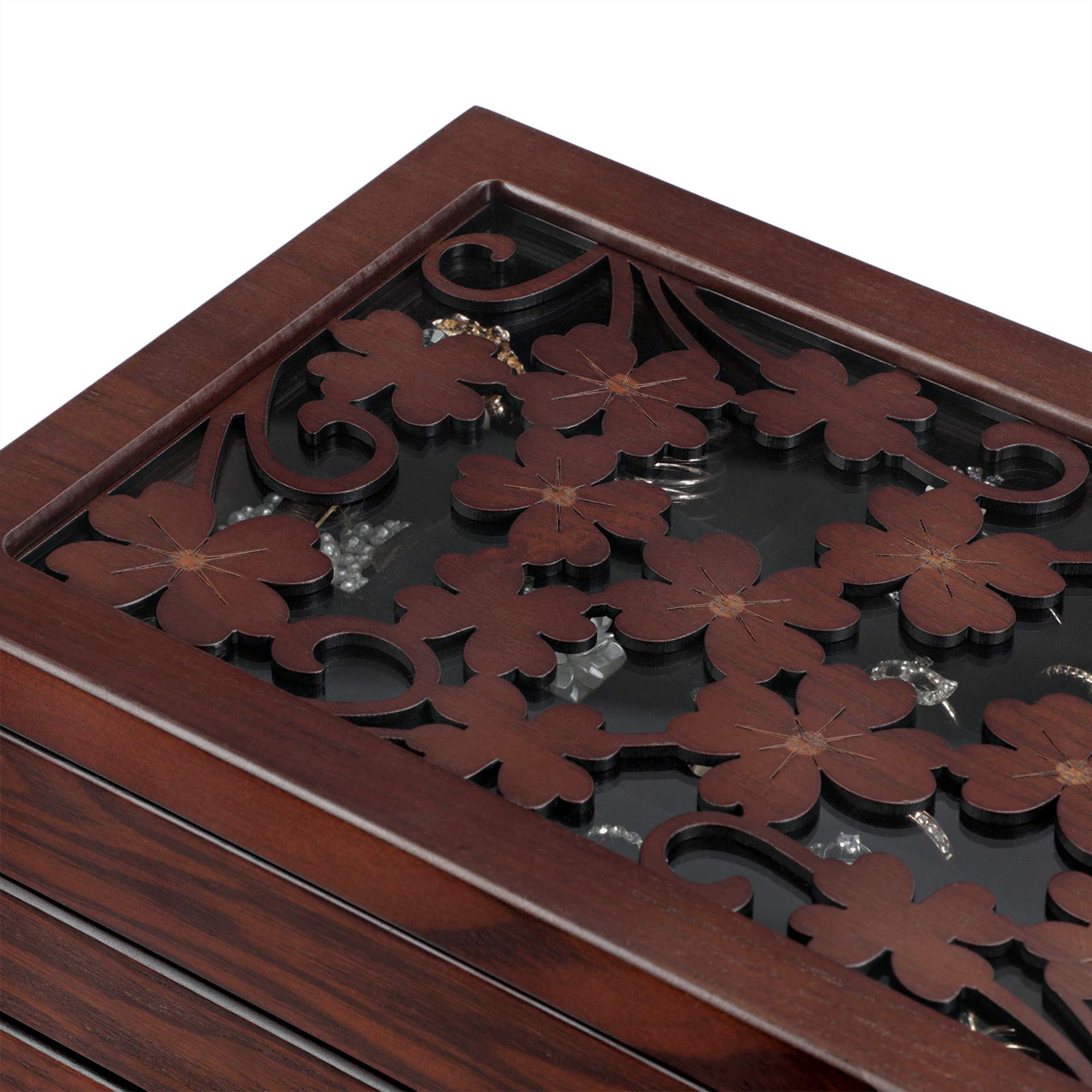 Songmics JBC56W Scatola Portagioie Legno Marrone 6 Livelli Velluto