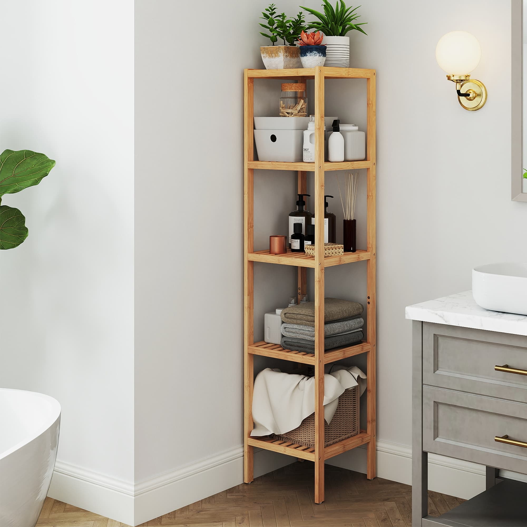 Songmics UBCB55Y scaffale bambù 5 ripiani naturale 33x33cm