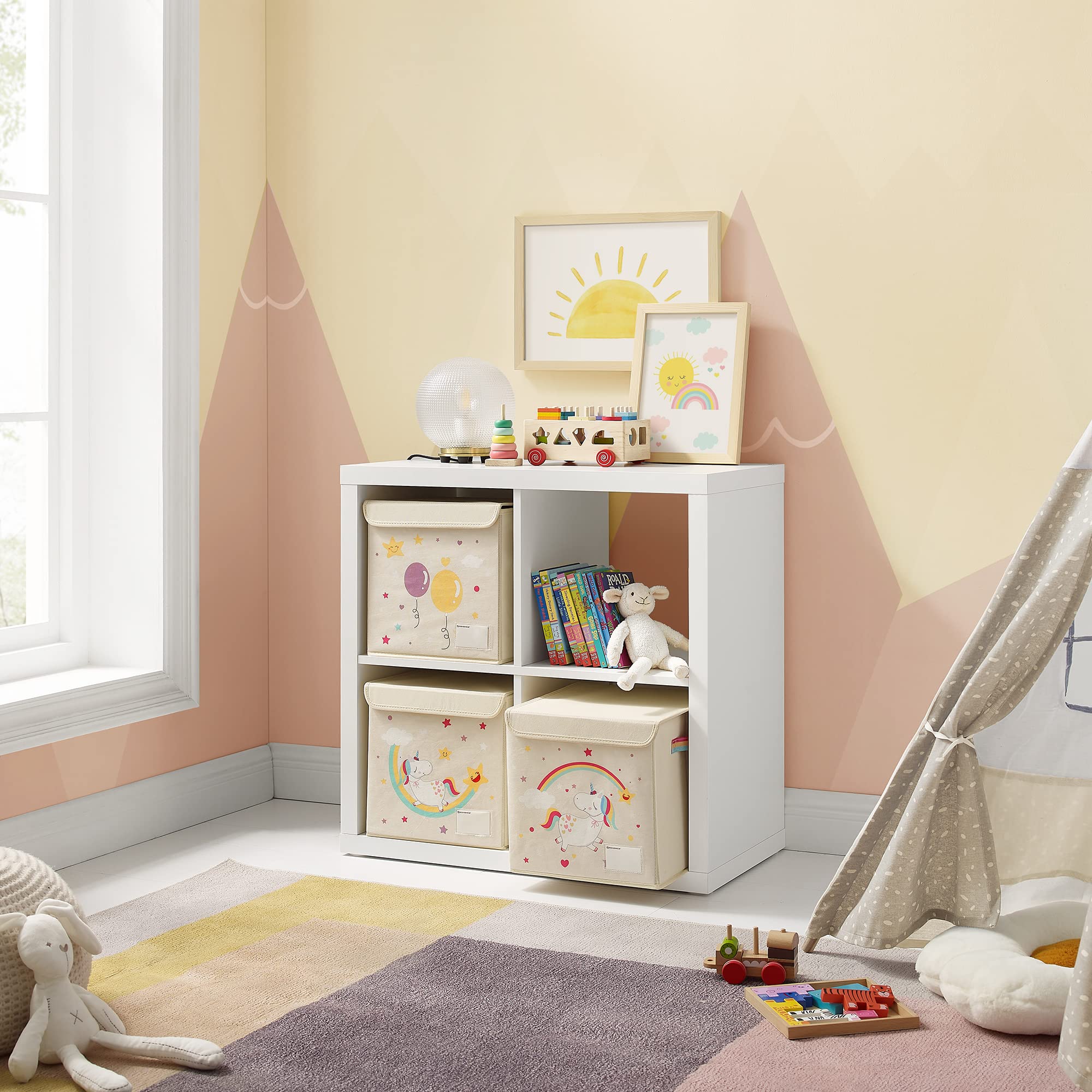 Songmics RFB710W03 Scatole Bambini Unicorno Beige 3 Pezzi 30 cm