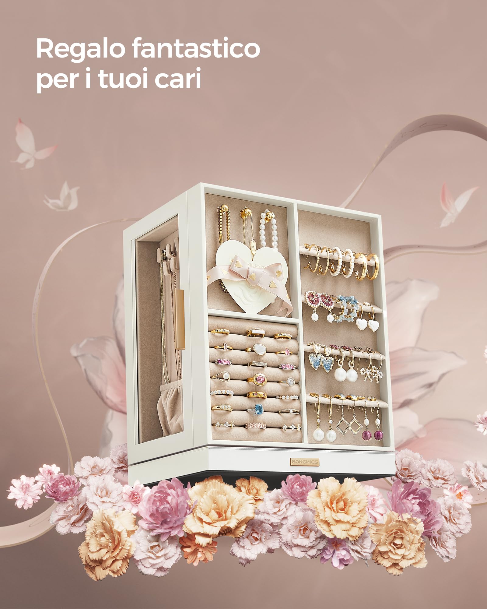 Songmics Gisella JBC170W01 portagioie girevole bianco nuvola
