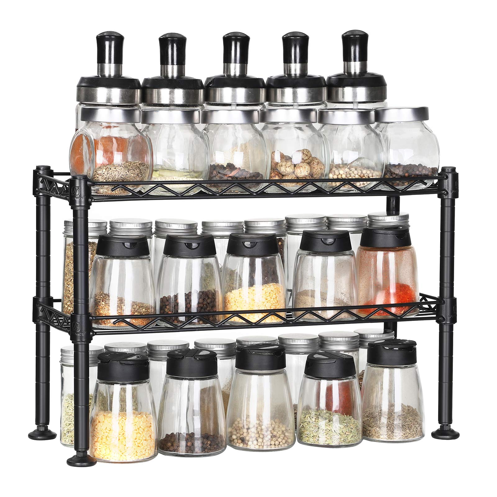Songmics LGR21BK scaffale spezie 2 ripiani nero 40x15 cm 40 kg
