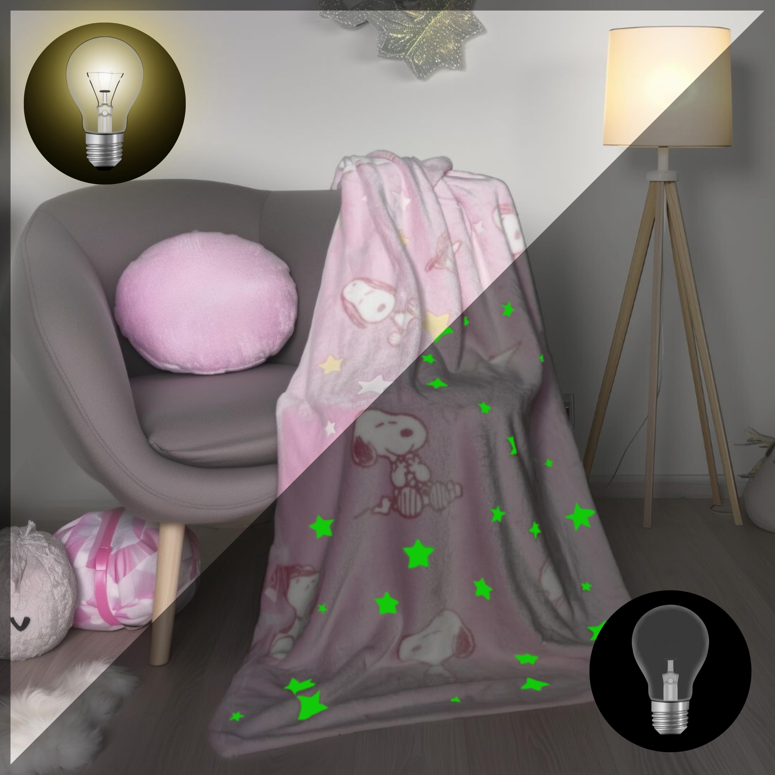 Lavatelli Kanguru Snoopy Glow plaid pile 130x150 cm rosa