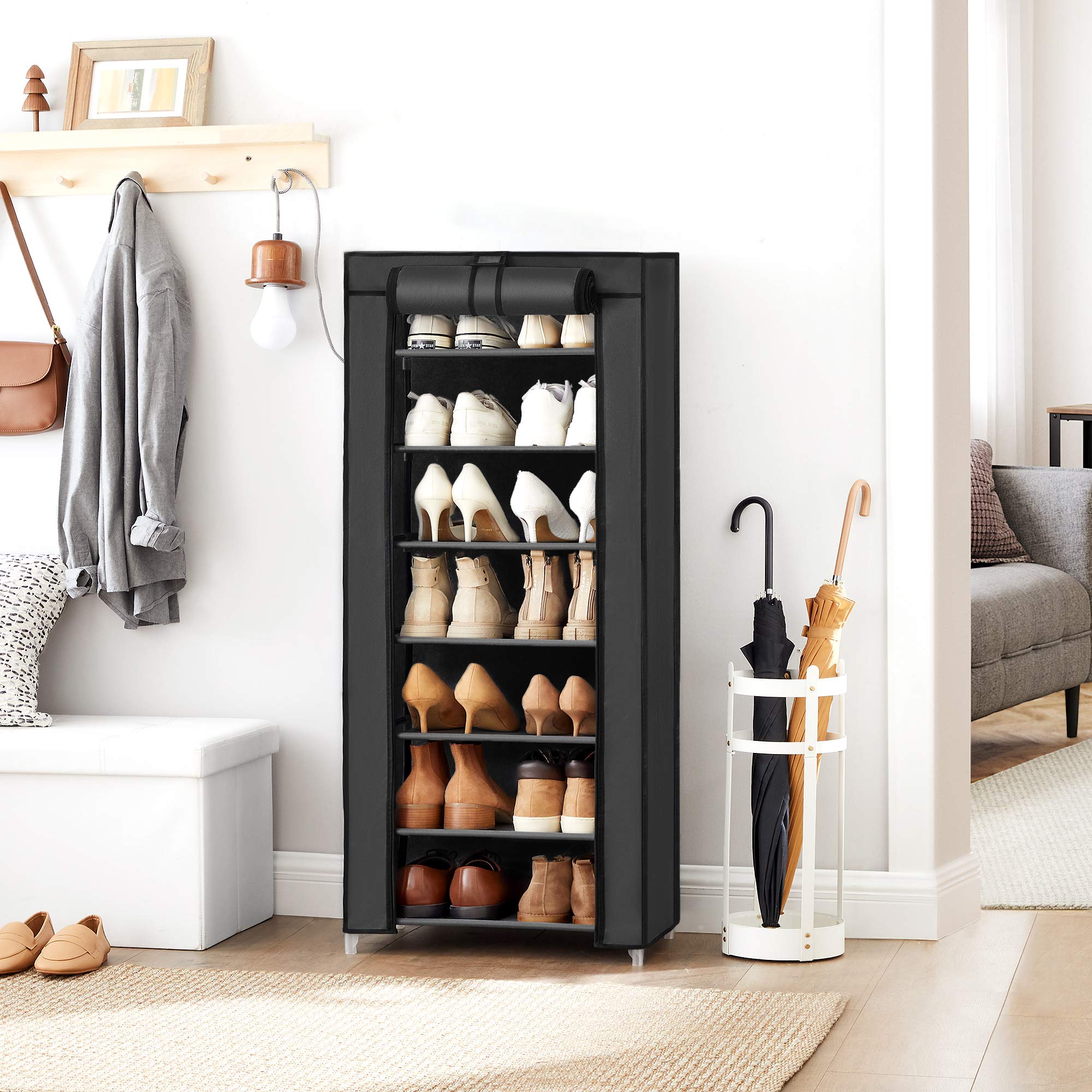 Songmics scarpiera 7 ripiani con copertura 28x46x126 antipolvere