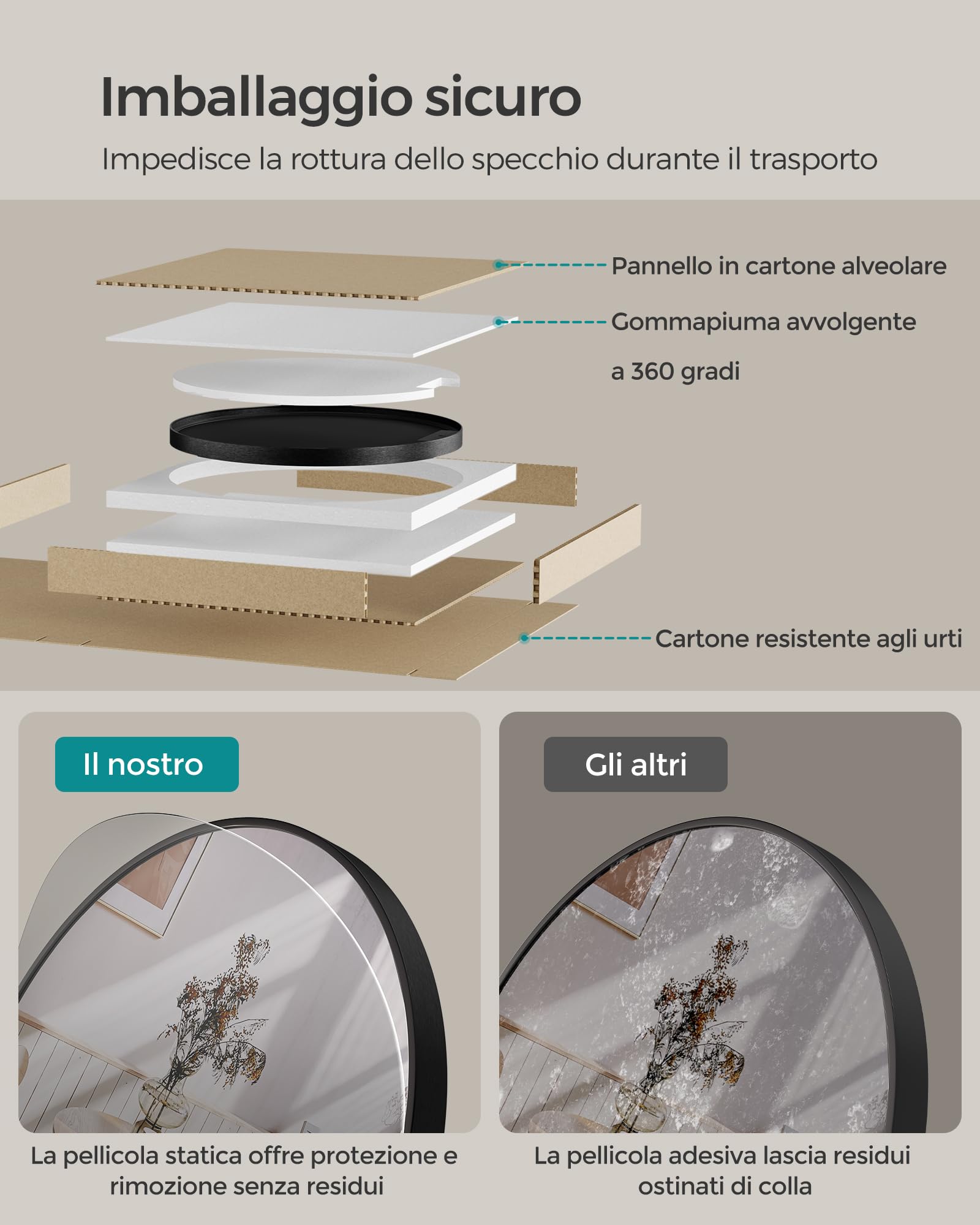 Songmics Berit LWM103B01 specchio rotondo nero 76 cm alluminio