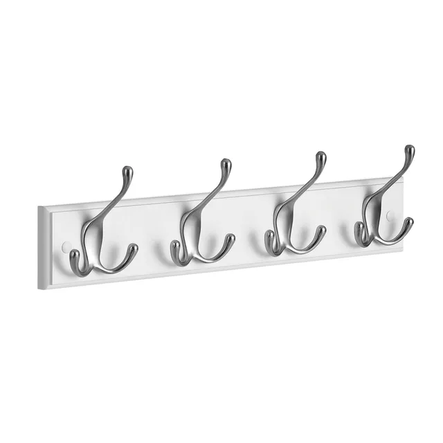 SONGMICS LHR030E01 attaccapanni parete 4 ganci bianco 40x11x7 cm