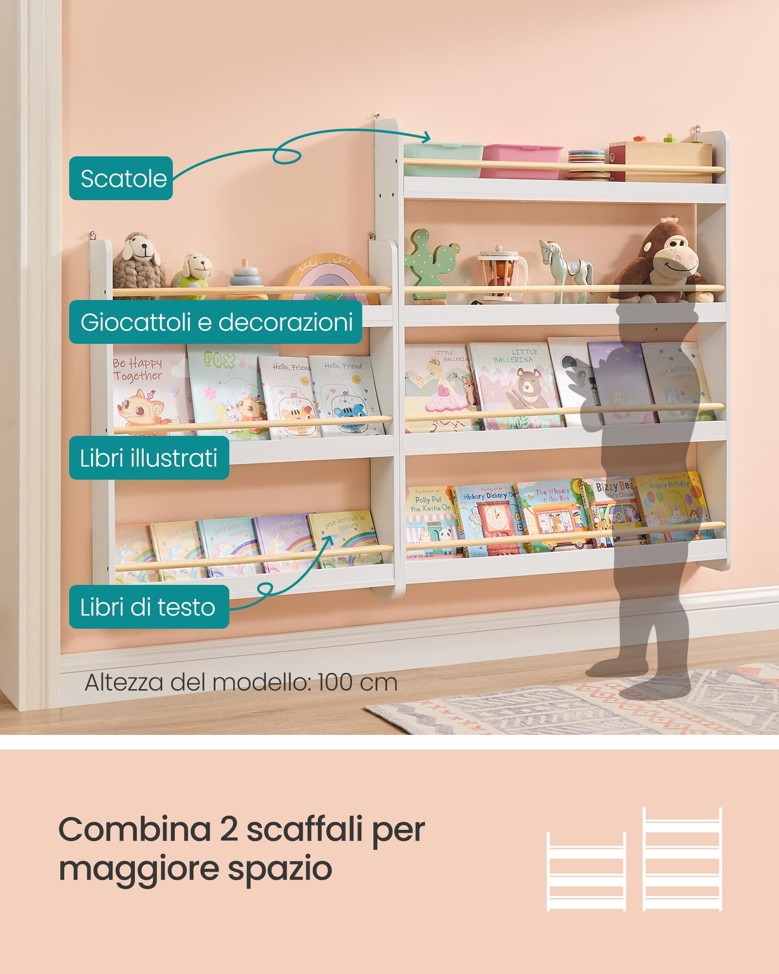 Songmics GKR014W01 libreria montessoriana naturale 4 ripiani