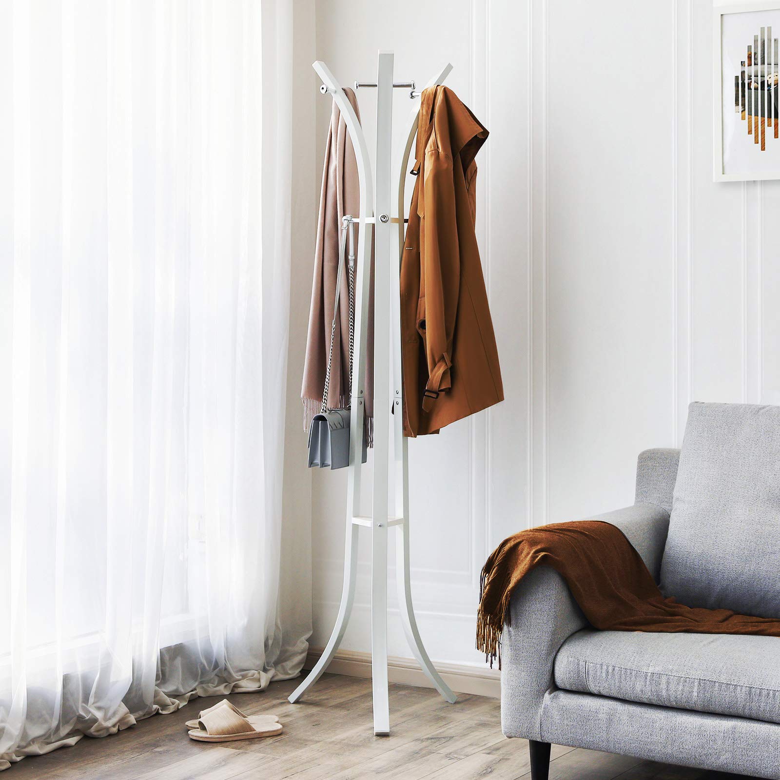 Songmics RCR01W Appendiabiti da Terra Bianco 9 Ganci 176 cm
