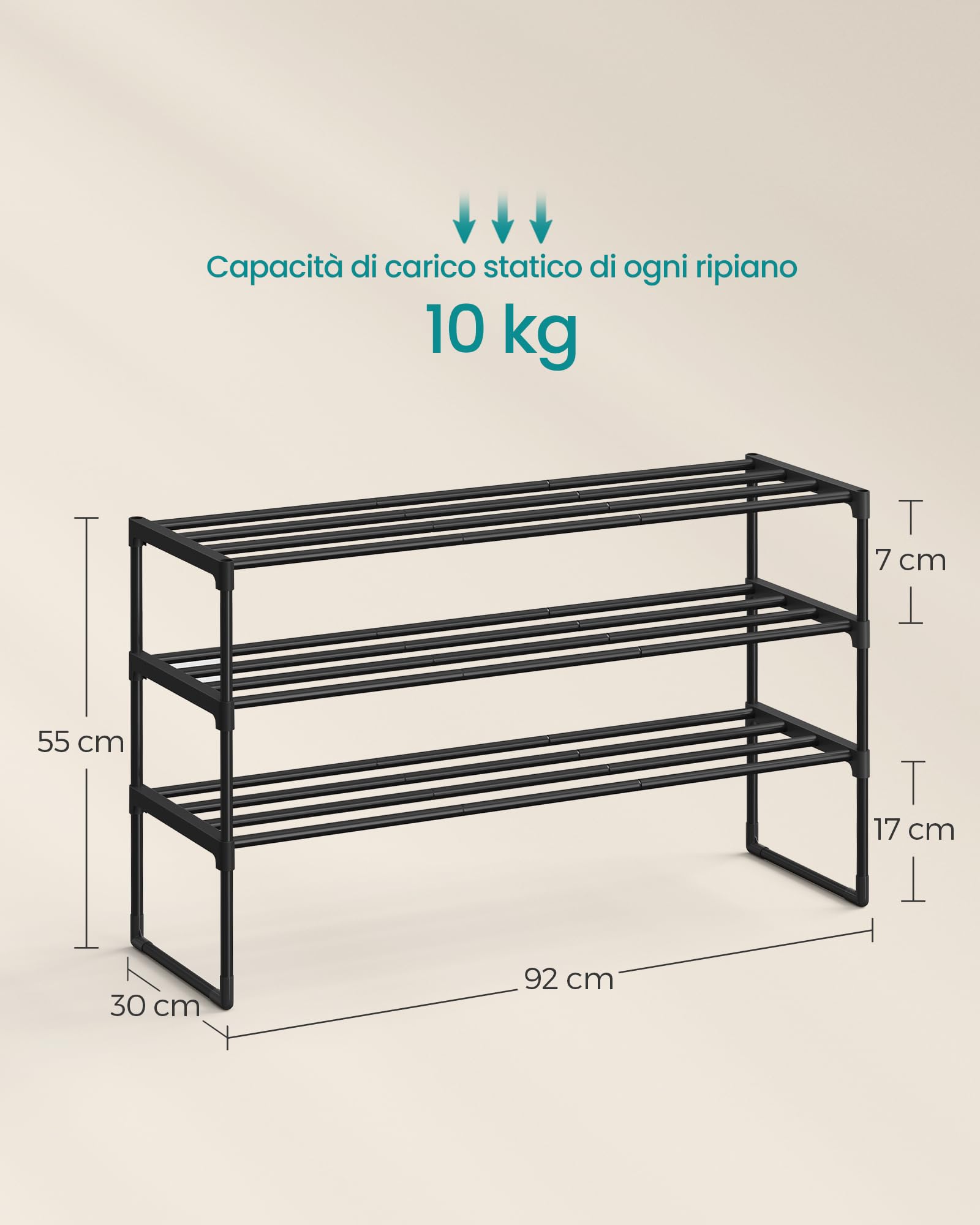 Songmics LSA303B02 scarpiera metallo nero 3 ripiani 16-20 paia