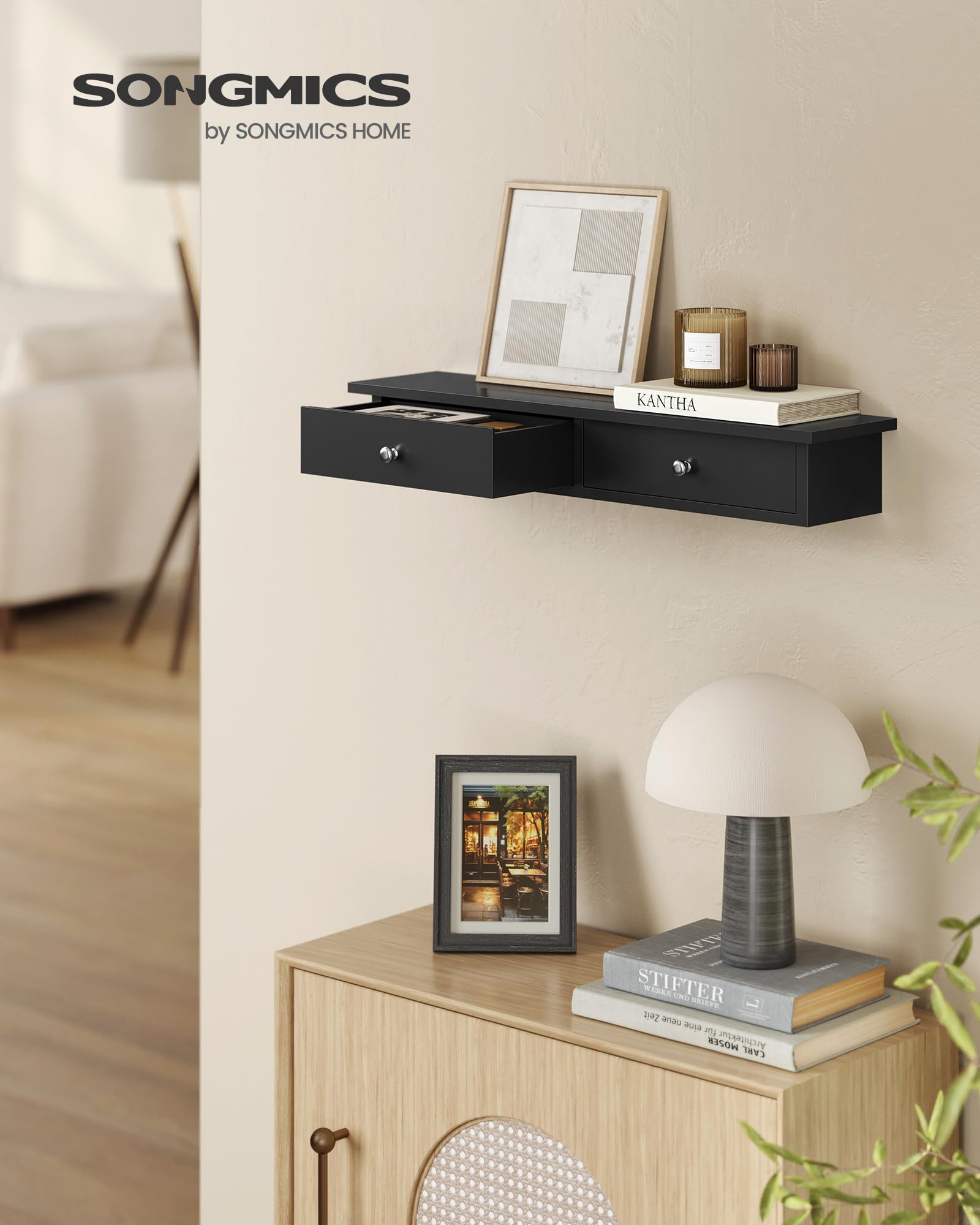 Songmics LWS065B01 Mensola Parete 2 Cassetti Marrone 65 cm